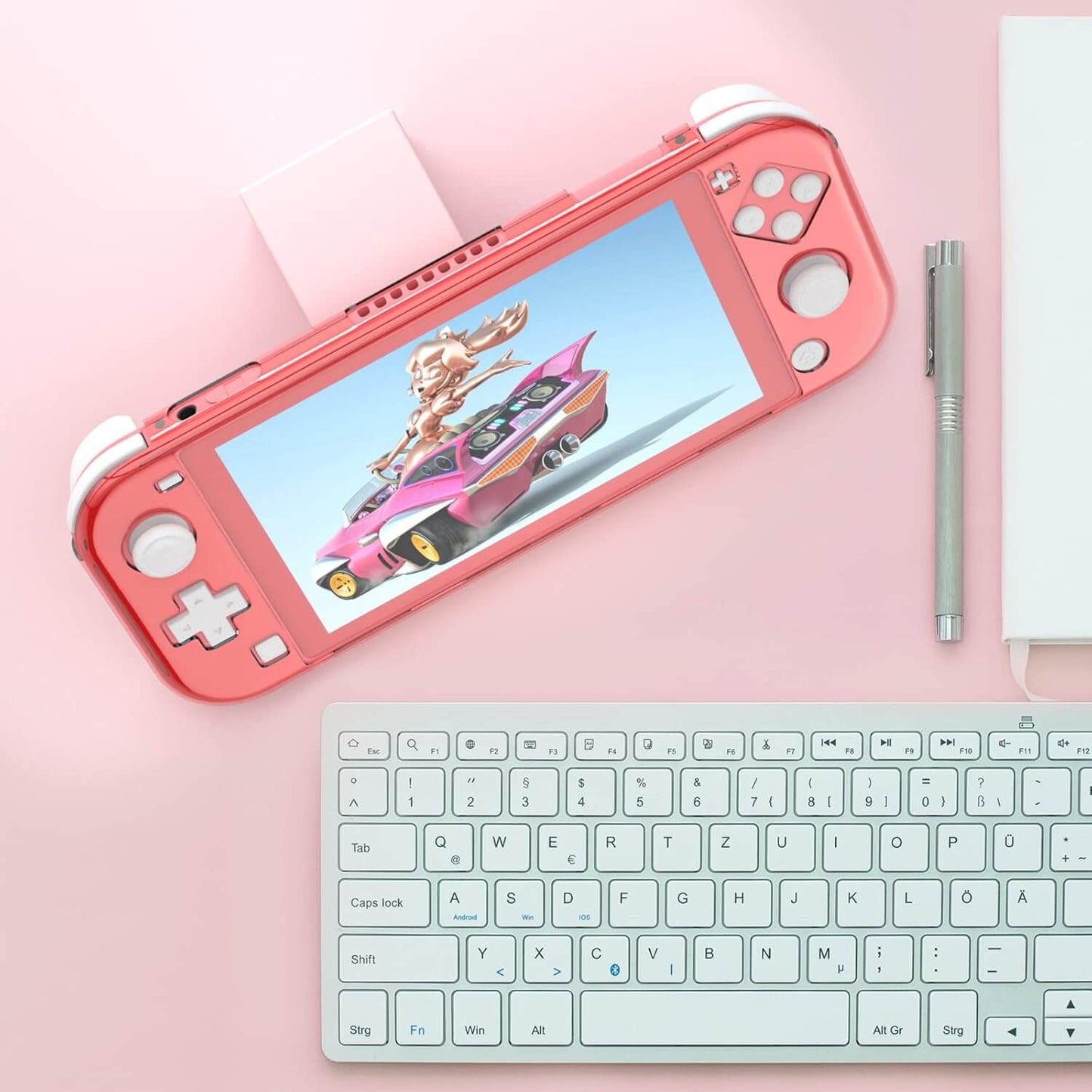 Clear Coral Case for Nintendo Switch lite, Coral Grip Case for Nintendo Switch lite