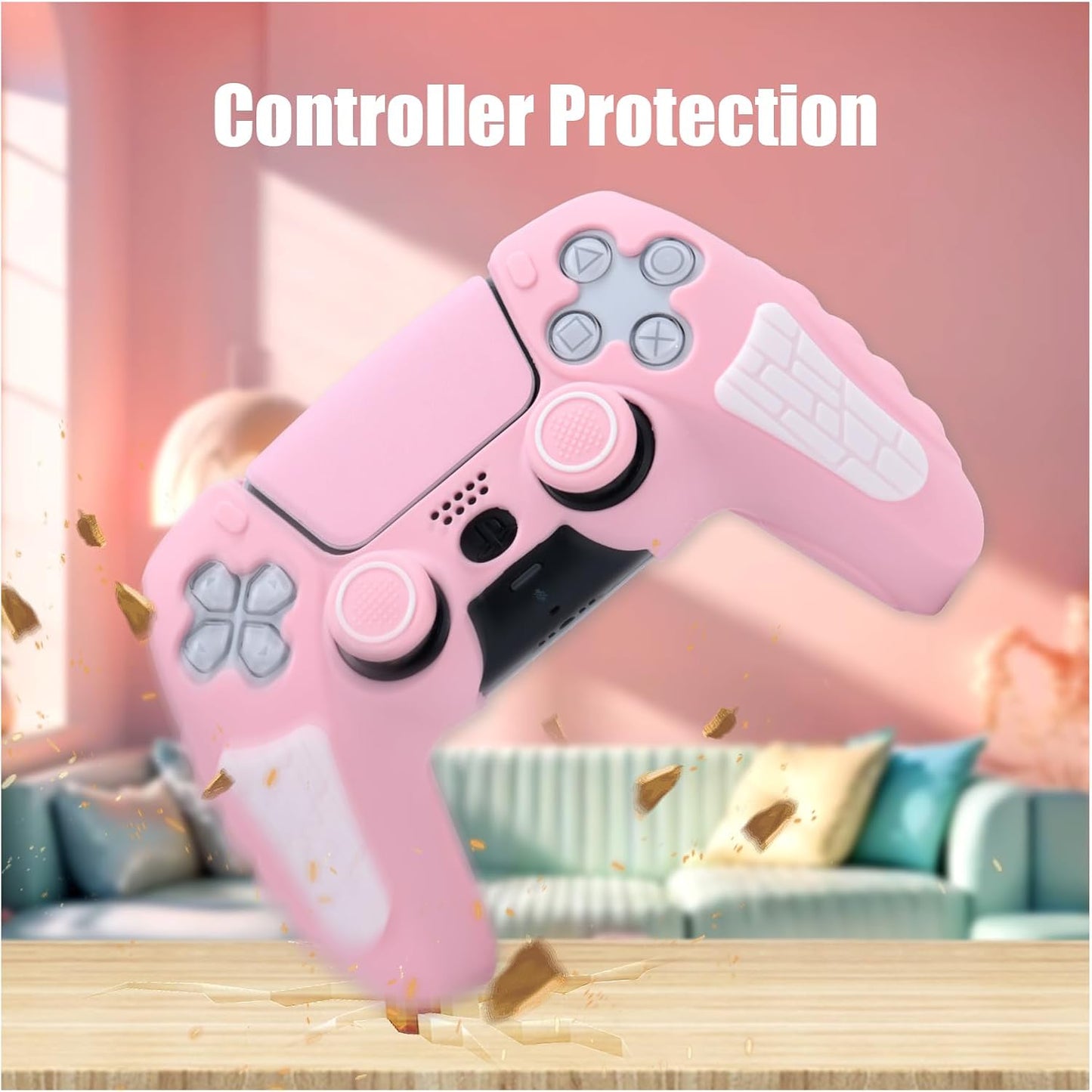 ECHZOVE PS5 Controller Cover Case, Anti-Slip Silicone Cover Skin Compatible with PS5 Controller with Thumb Grip Caps, Joystick Protectors and Cover Wrap Sticker - Pink