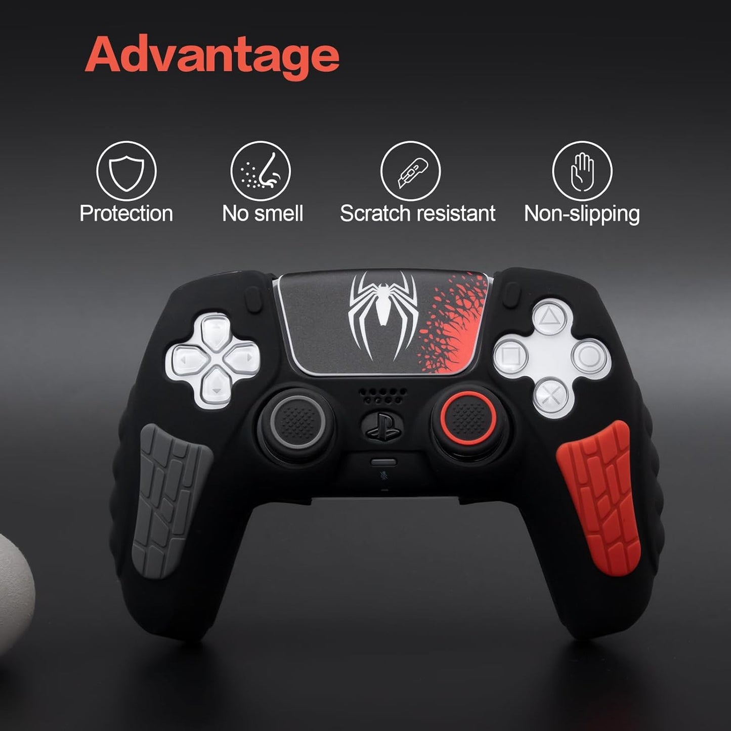 ECHZOVE PS5 Controller Cover Case, Anti-Slip Silicone Cover Skin Compatible with PS5 Controller with Thumb Grip Caps, Joystick Protectors and Cover Wrap Sticker(2 Packs)