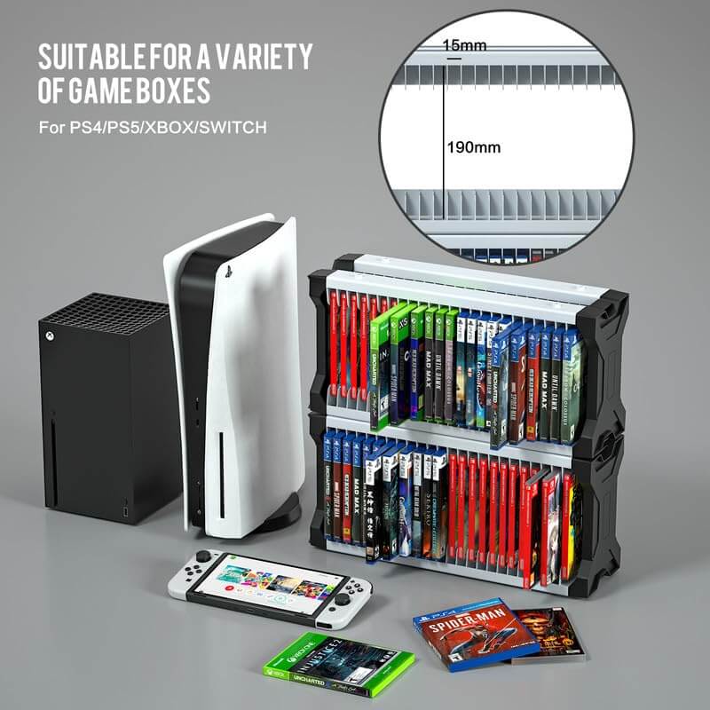 ECHZOVE Video Game Storage Tower – Durable, Modular Organizer for 46 PS5/PS4/Xbox Discs with Headset Hooks