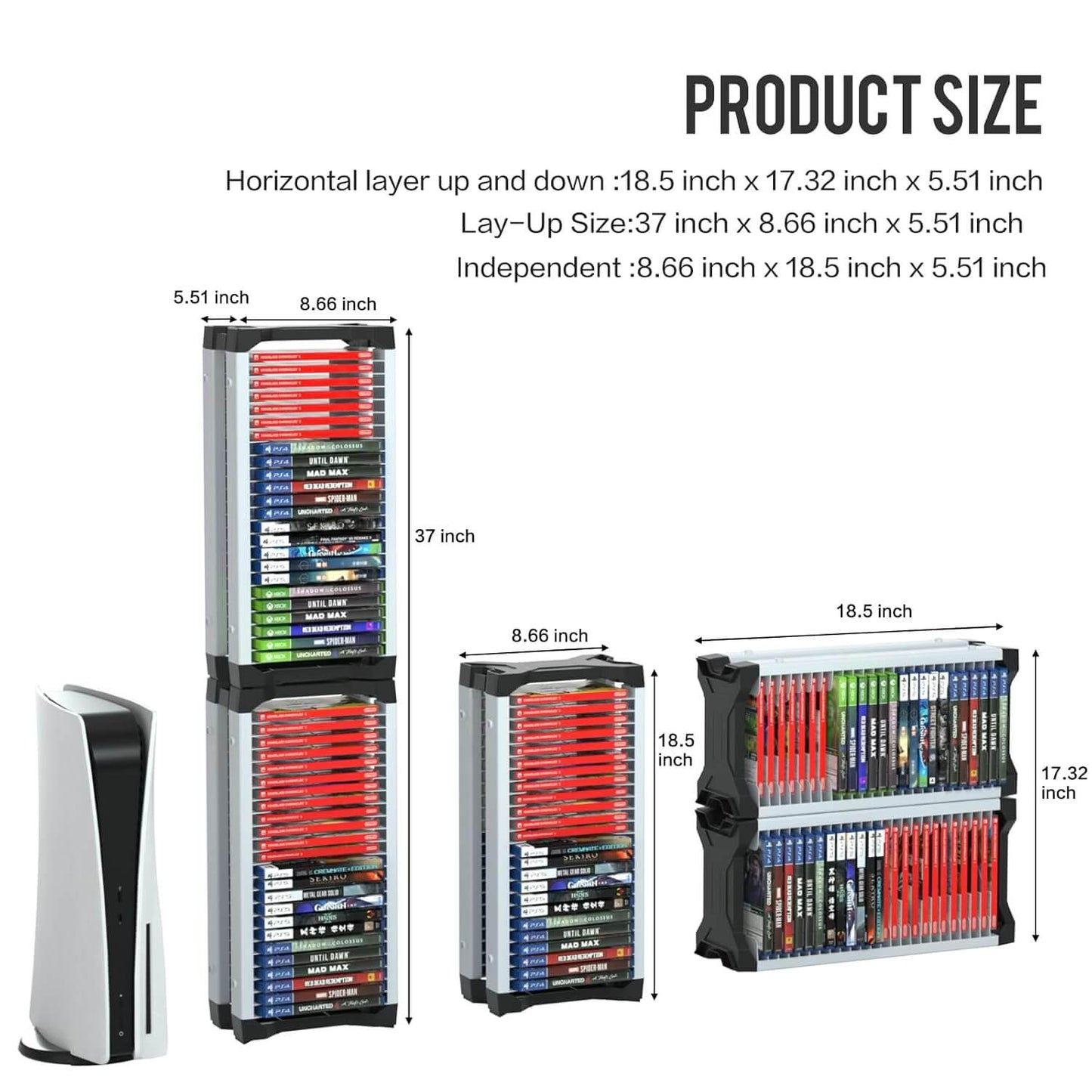 ECHZOVE Video Game Storage Tower – Durable, Modular Organizer for 46 PS5/PS4/Xbox Discs with Headset Hooks