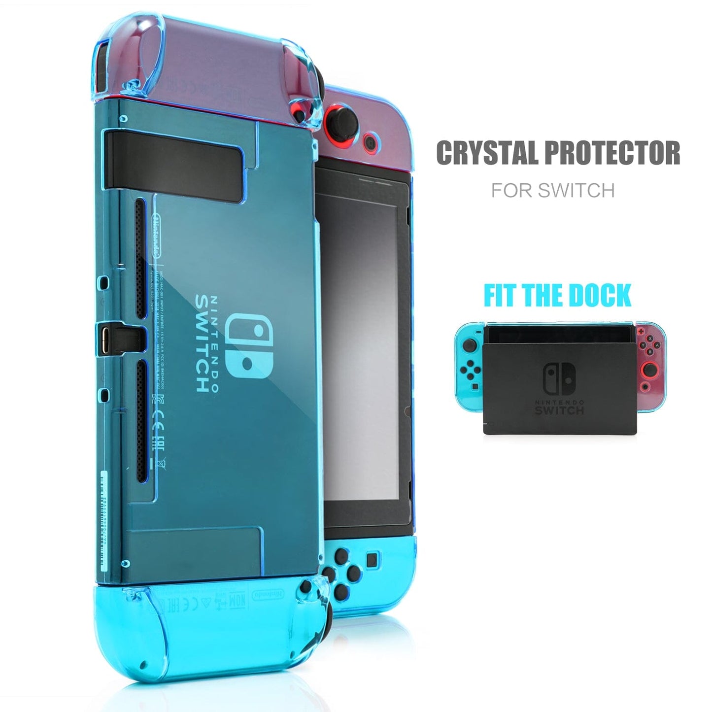 Dockable Case for Nintendo Switch, Protective Case for Nintendo Switch with a Tempered Glass Screen Protector and 6 Joy Stick Covers, Fit into The Dock Station - Clear Nintendo Switch Accessories ECHZOVE Blue