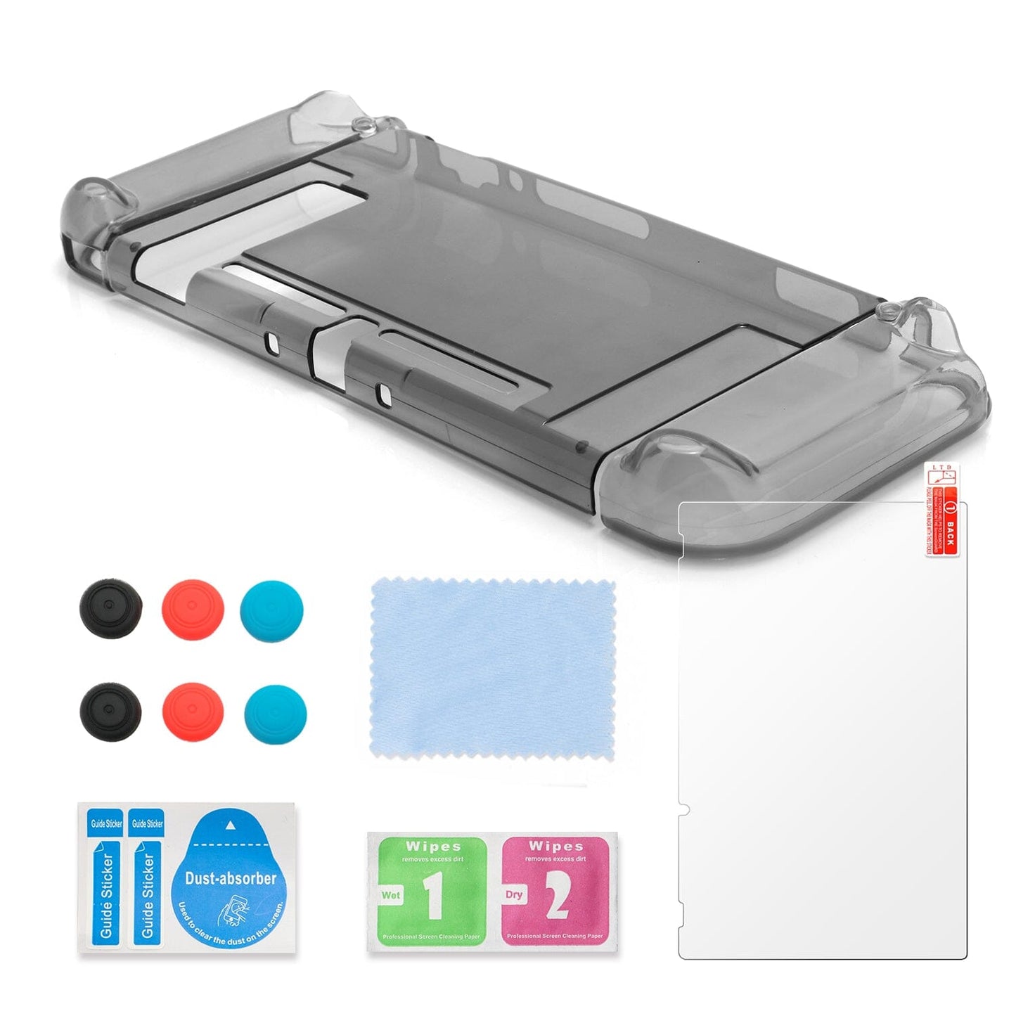 Dockable Case for Nintendo Switch, Protective Cover Case for Nintendo Switch with Soft TPU Grip Case for Joy-Con, Tempered Glass Screen Protector and 6 Thumb Stick Caps - Black Nintendo Switch Accessories ECHZOVE