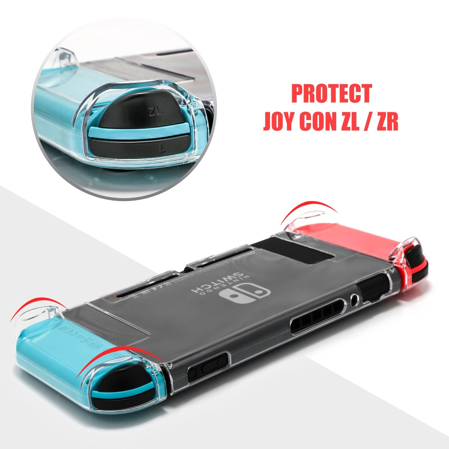 Dockable Case for Nintendo Switch, Protective Case for Nintendo Switch with a Tempered Glass Screen Protector and 6 Joy Stick Covers, Fit into The Dock Station - Clear Nintendo Switch Accessories ECHZOVE