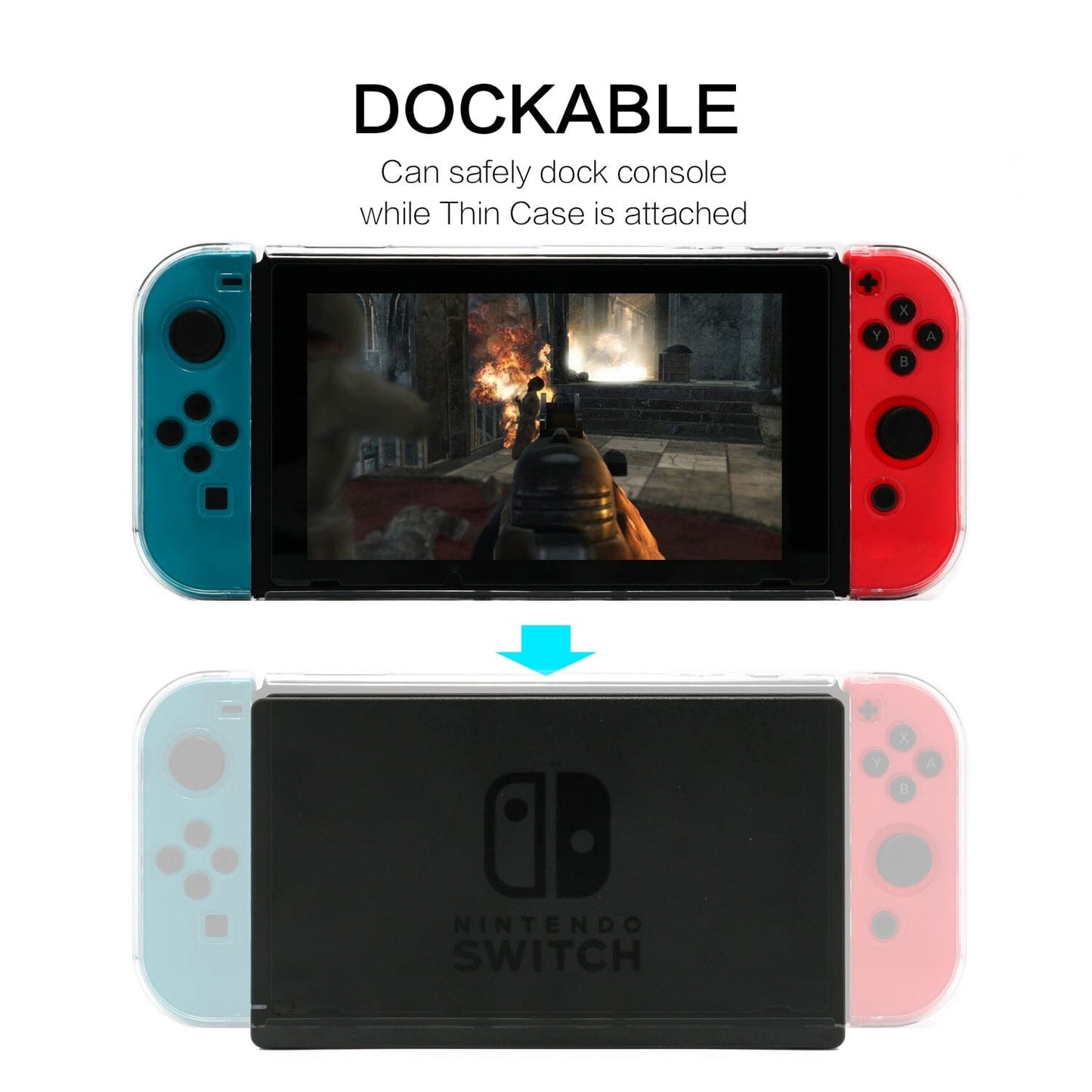 Dockable Case for Nintendo Switch, Protective Case for Nintendo Switch with a Tempered Glass Screen Protector and 6 Joy Stick Covers, Fit into The Dock Station - Clear Nintendo Switch Accessories ECHZOVE