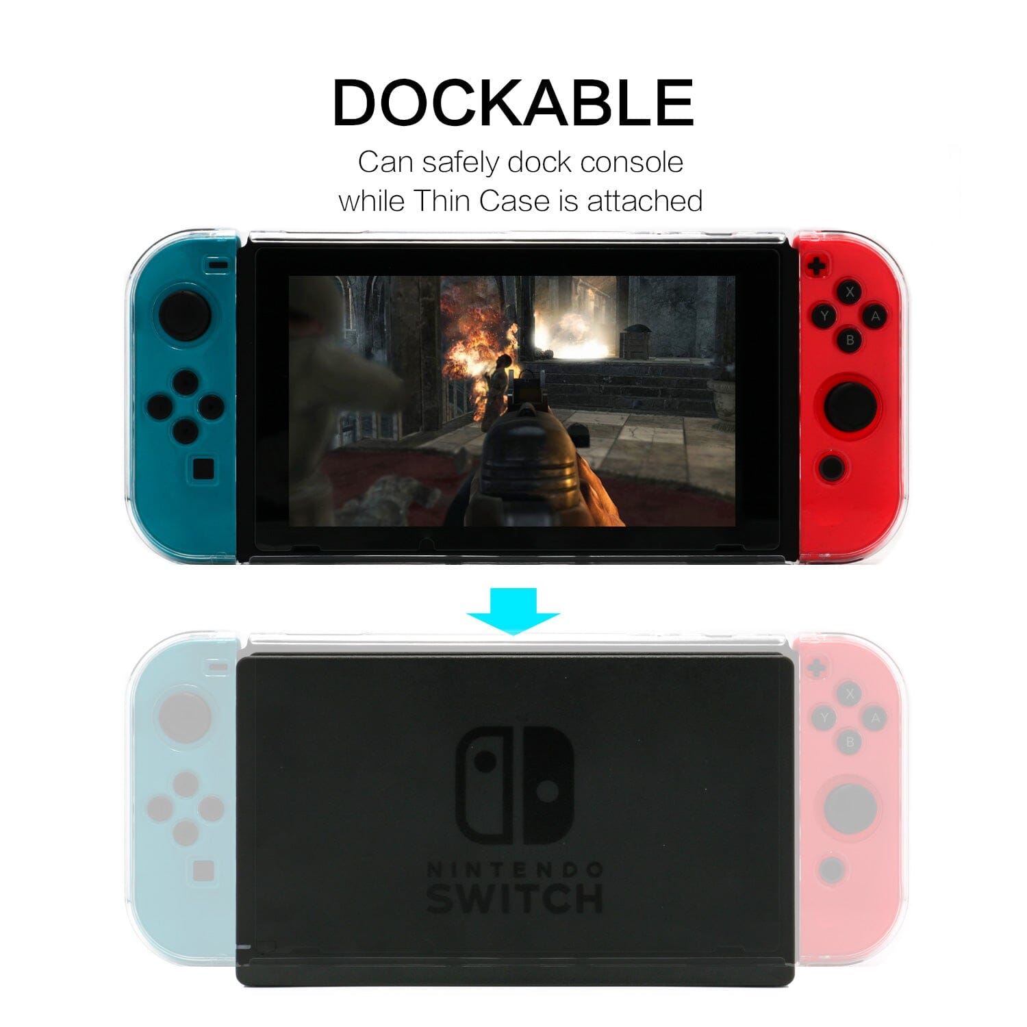 Dockable Case for Nintendo Switch, Protective Case for Nintendo Switch with a Tempered Glass Screen Protector and 6 Joy Stick Covers, Fit into The Dock Station - Clear Nintendo Switch Accessories ECHZOVE