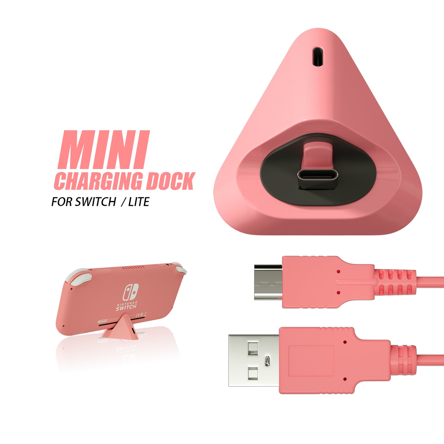 Portable Charging Dock for Nintendo Switch Lite, Switch lite Dock with Type C Input Port and USB Charging Cable - ECHZOVE