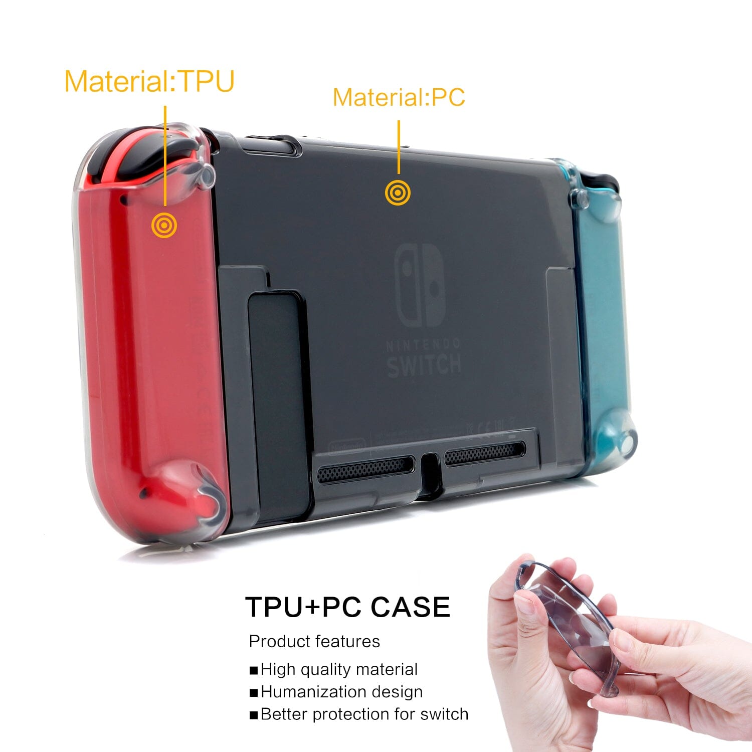 Dockable Case for Nintendo Switch, Protective Cover Case for Nintendo Switch with Soft TPU Grip Case for Joy-Con, Tempered Glass Screen Protector and 6 Thumb Stick Caps - Black Nintendo Switch Accessories ECHZOVE