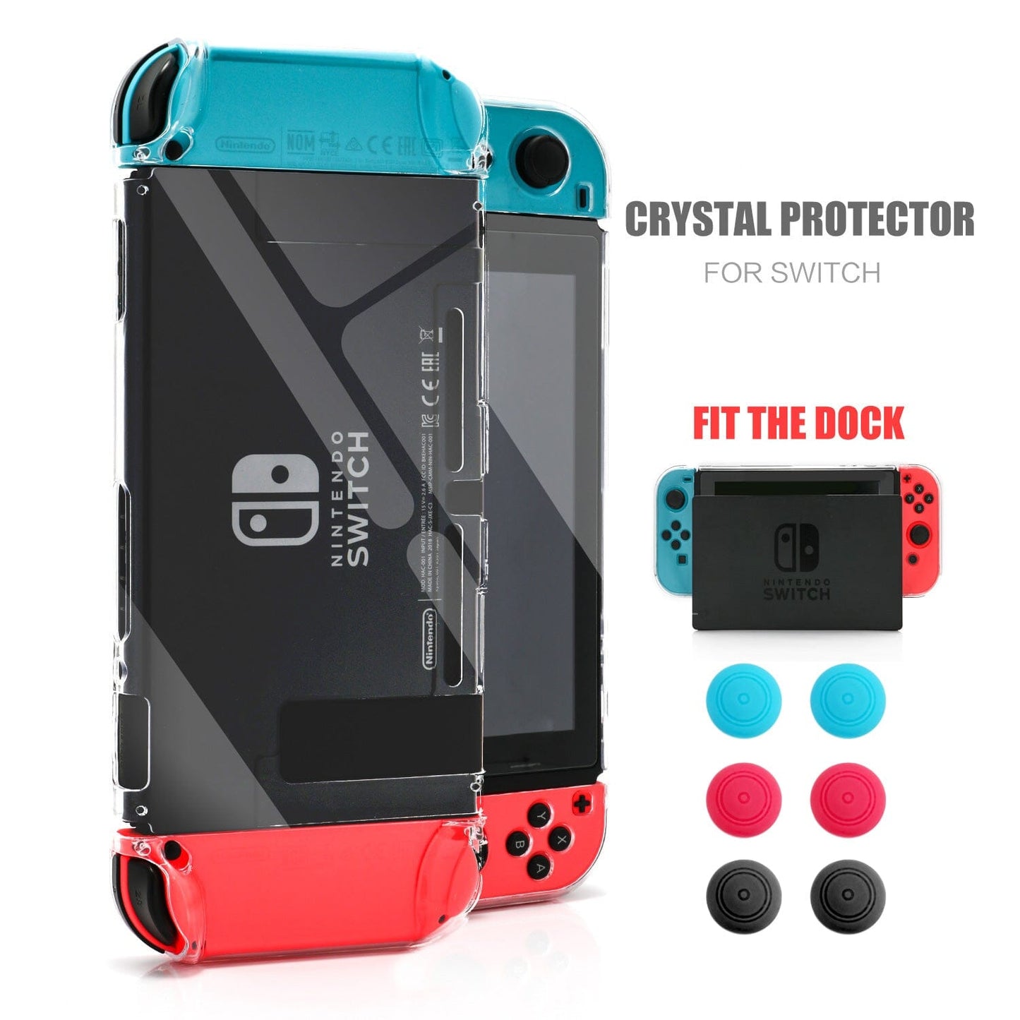 Dockable Case for Nintendo Switch, Protective Case for Nintendo Switch with a Tempered Glass Screen Protector and 6 Joy Stick Covers, Fit into The Dock Station - Clear Nintendo Switch Accessories ECHZOVE Clear