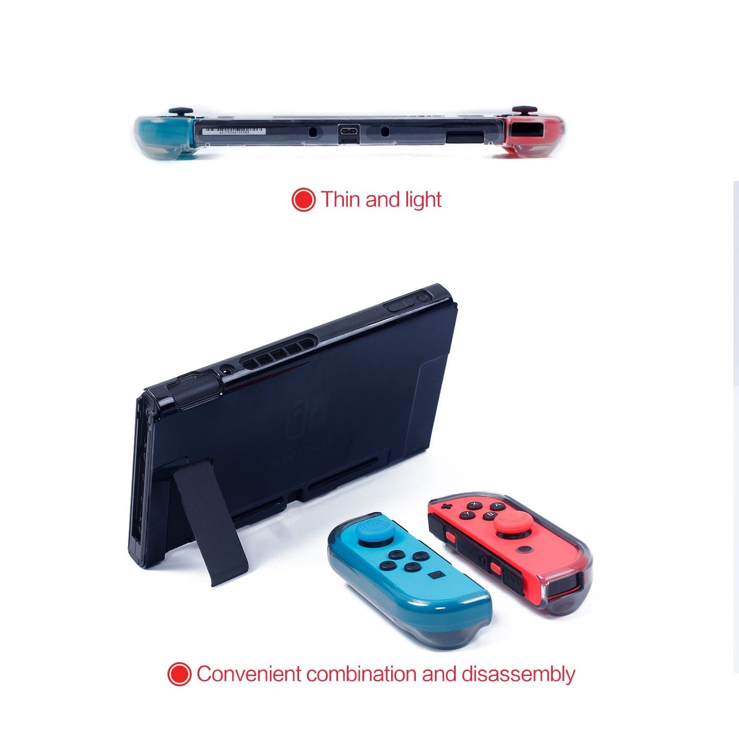 Dockable Case for Nintendo Switch, Protective Cover Case for Nintendo Switch with Soft TPU Grip Case for Joy-Con, Tempered Glass Screen Protector and 6 Thumb Stick Caps - Black Nintendo Switch Accessories ECHZOVE