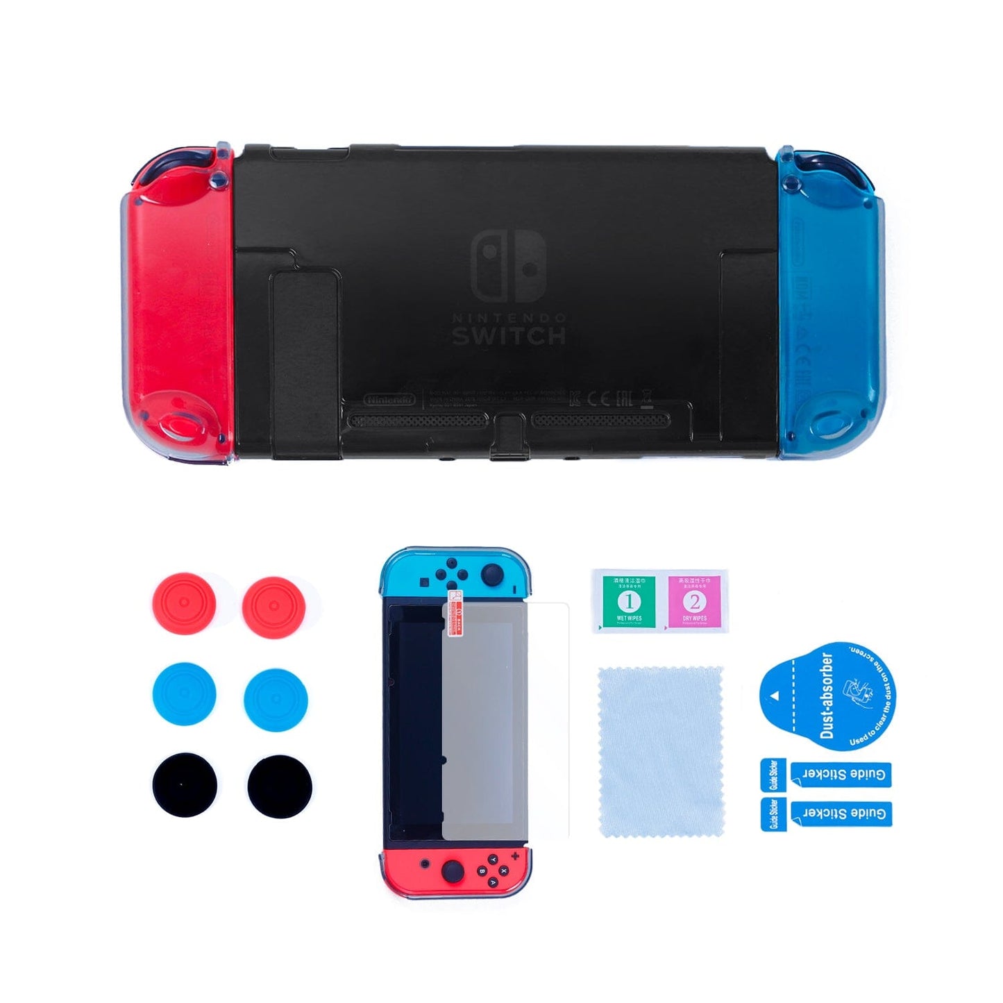 Dockable Case for Nintendo Switch, Protective Cover Case for Nintendo Switch with Soft TPU Grip Case for Joy-Con, Tempered Glass Screen Protector and 6 Thumb Stick Caps - Black Nintendo Switch Accessories ECHZOVE