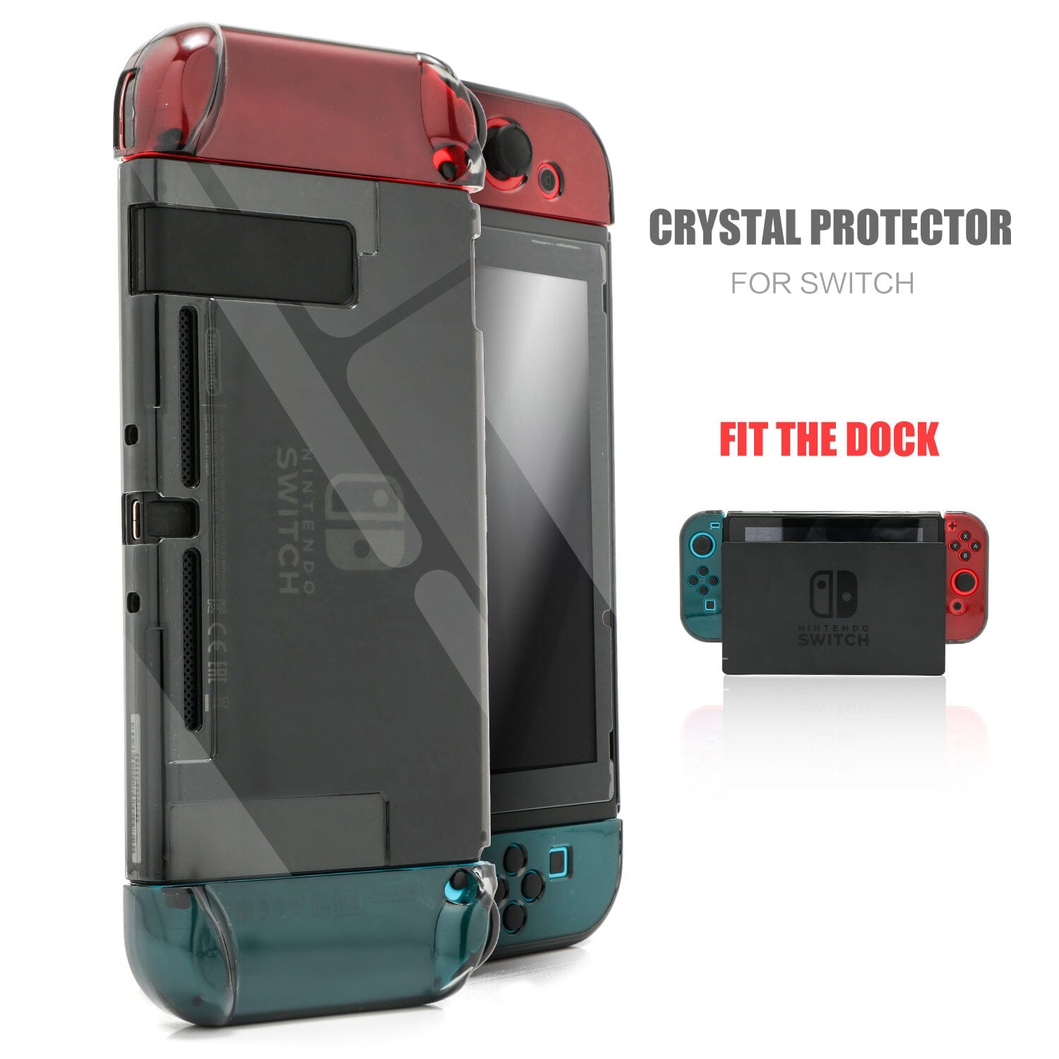 Dockable Case for Nintendo Switch, Protective Case for Nintendo Switch with a Tempered Glass Screen Protector and 6 Joy Stick Covers, Fit into The Dock Station - Clear Nintendo Switch Accessories ECHZOVE Black