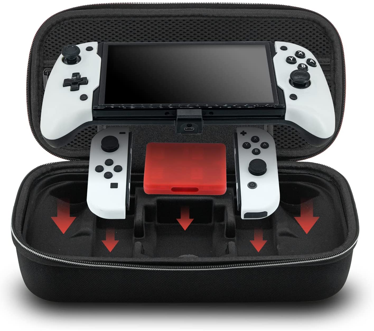 Switch OLED Controller Grip, Ergonomic Controller for Switch OLED and Switch with Gravity Induction of Six-Axis Gyroscope, Double Motor Vibration, Large Grip with Storage Bag and Game Card Case