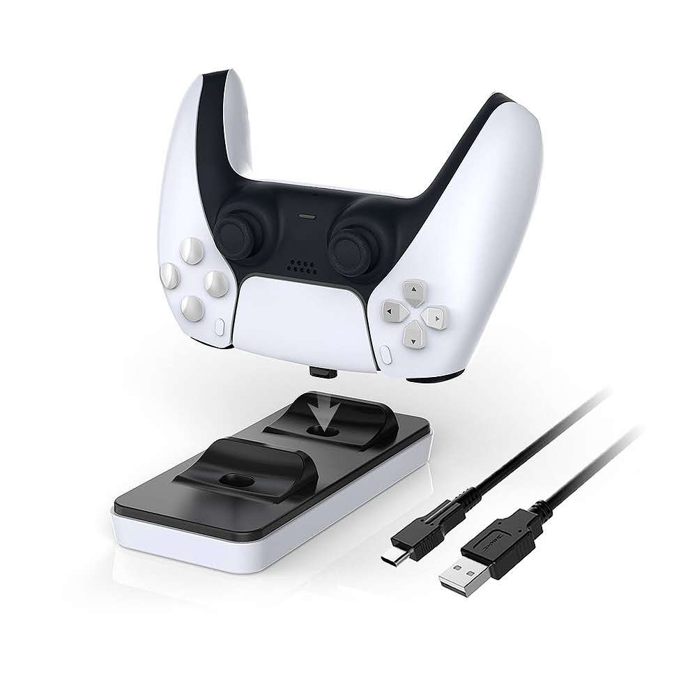 PS5 Controller Charger, PS5 Pro Controller Charging Stand Station with Dual Charger, PS5 Pro Controller Dock Charger for PS5 with Two Type-C Adapter - ECHZOVE