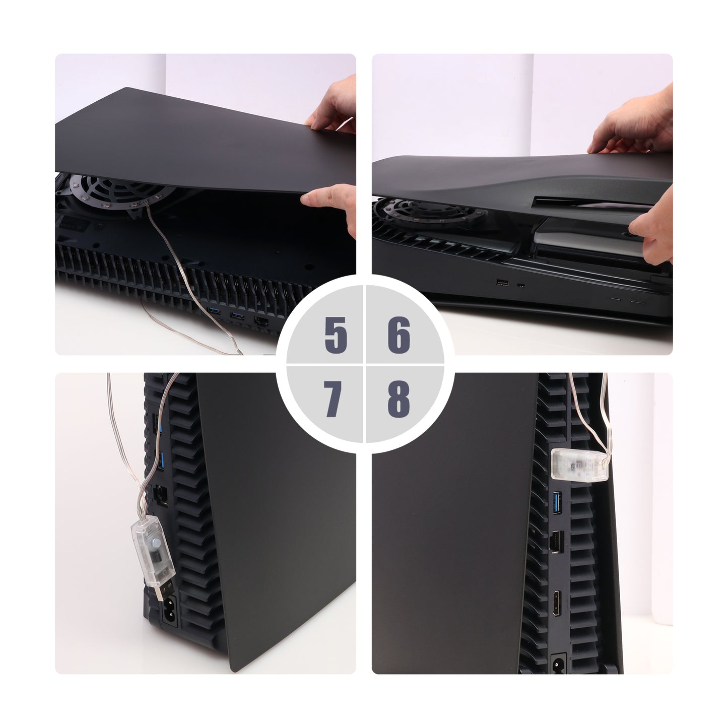 Playstation 5 Accessory Kits, PS5 Black Plates and PS5 LED Strip with 8 Colors and Remote Control - ECHZOVE