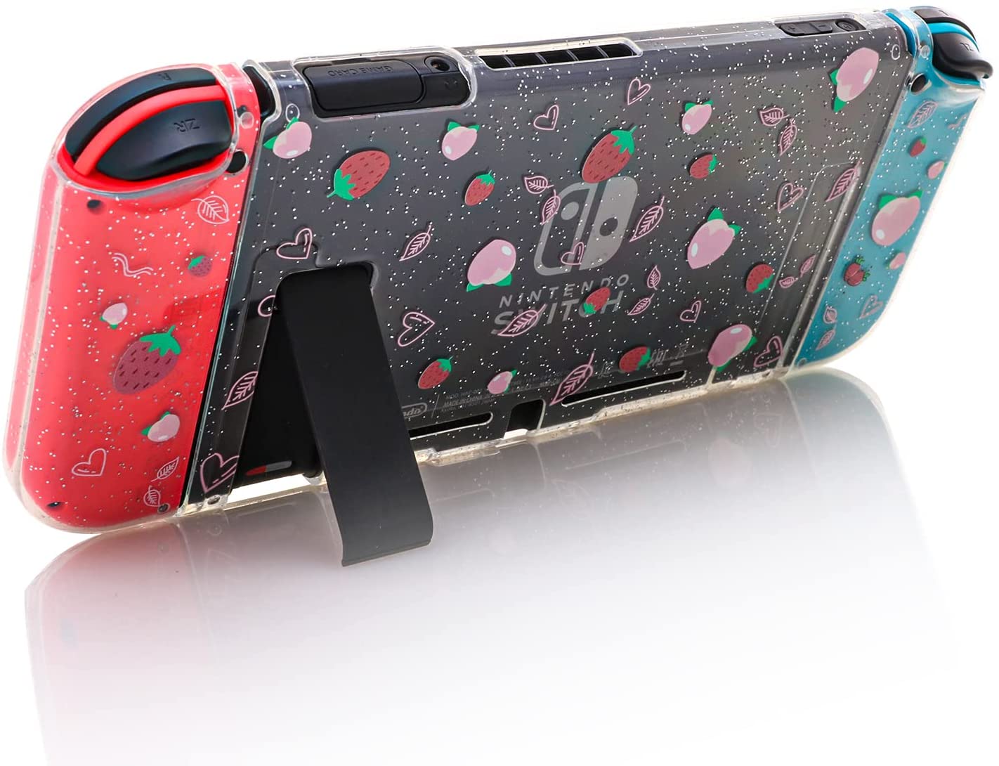 Switch Glitter Case, Switch Glitter Case with Tempered Glass Screen Protector and Thumb Grip Caps - Strawberry and Peach