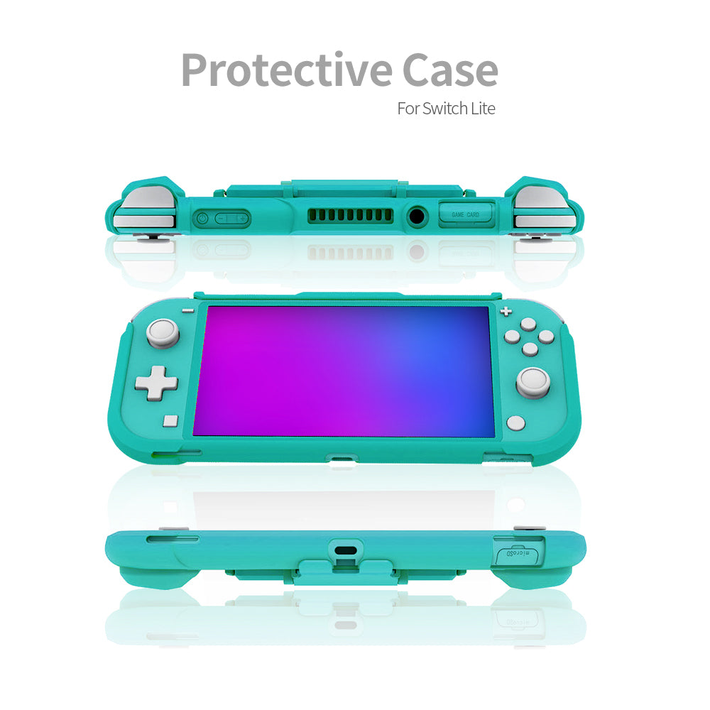 TPU Protective Case for Nintendo Switch lite, Cover Case for Nintendo Switch lite with Kickstand and 4 Game Card Slots - Turquoise - ECHZOVE