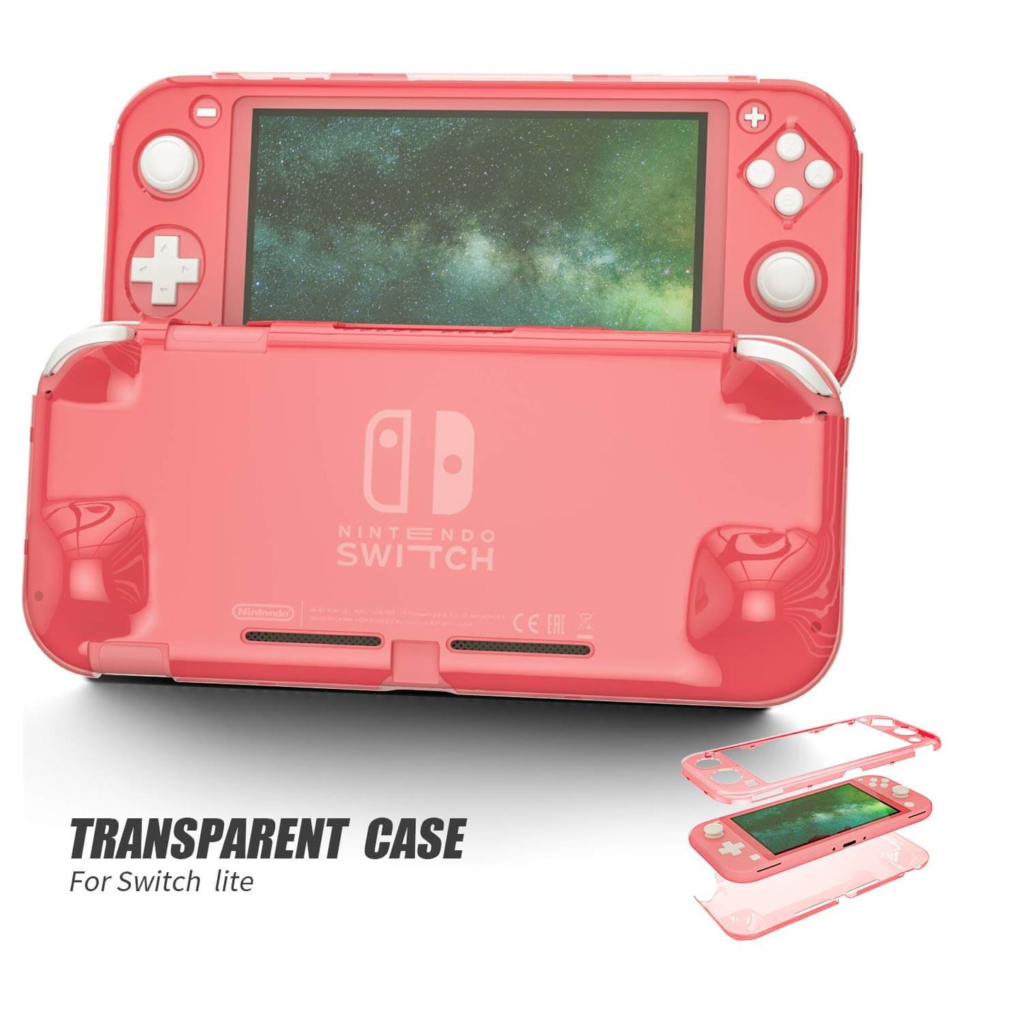 Clear Coral Case for Nintendo Switch lite, Coral Grip Case for Nintendo Switch lite