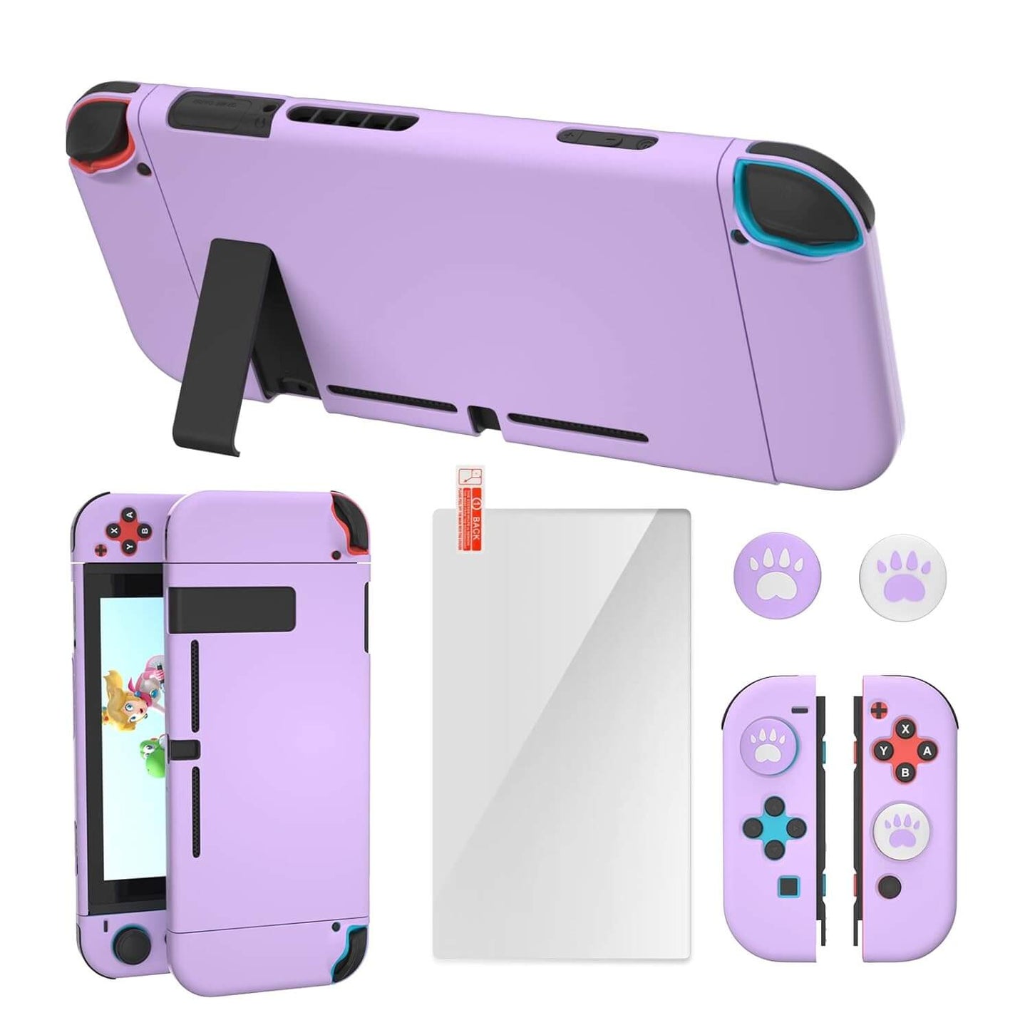 Switch Purple Case, Switch Case with Screen Protector and Cute Thumb Grips, Switch Hard Shell Case Protector Purple
