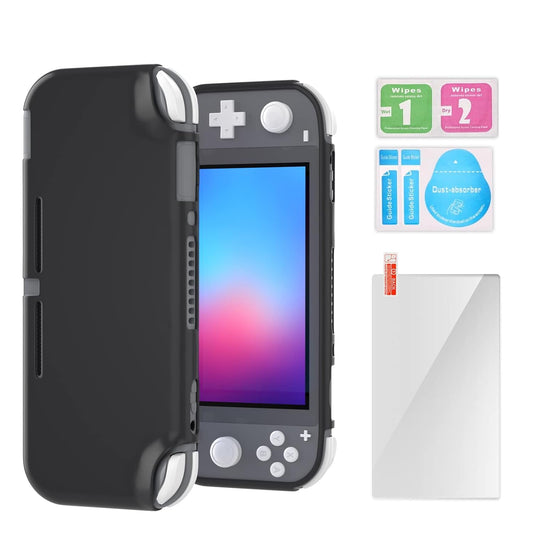 ECHZOVE TPU Case Compatible with Nintendo Switch Lite, Clear Protective Case Compatible with Switch Lite with Tempered Glass Screen Protector - Gray