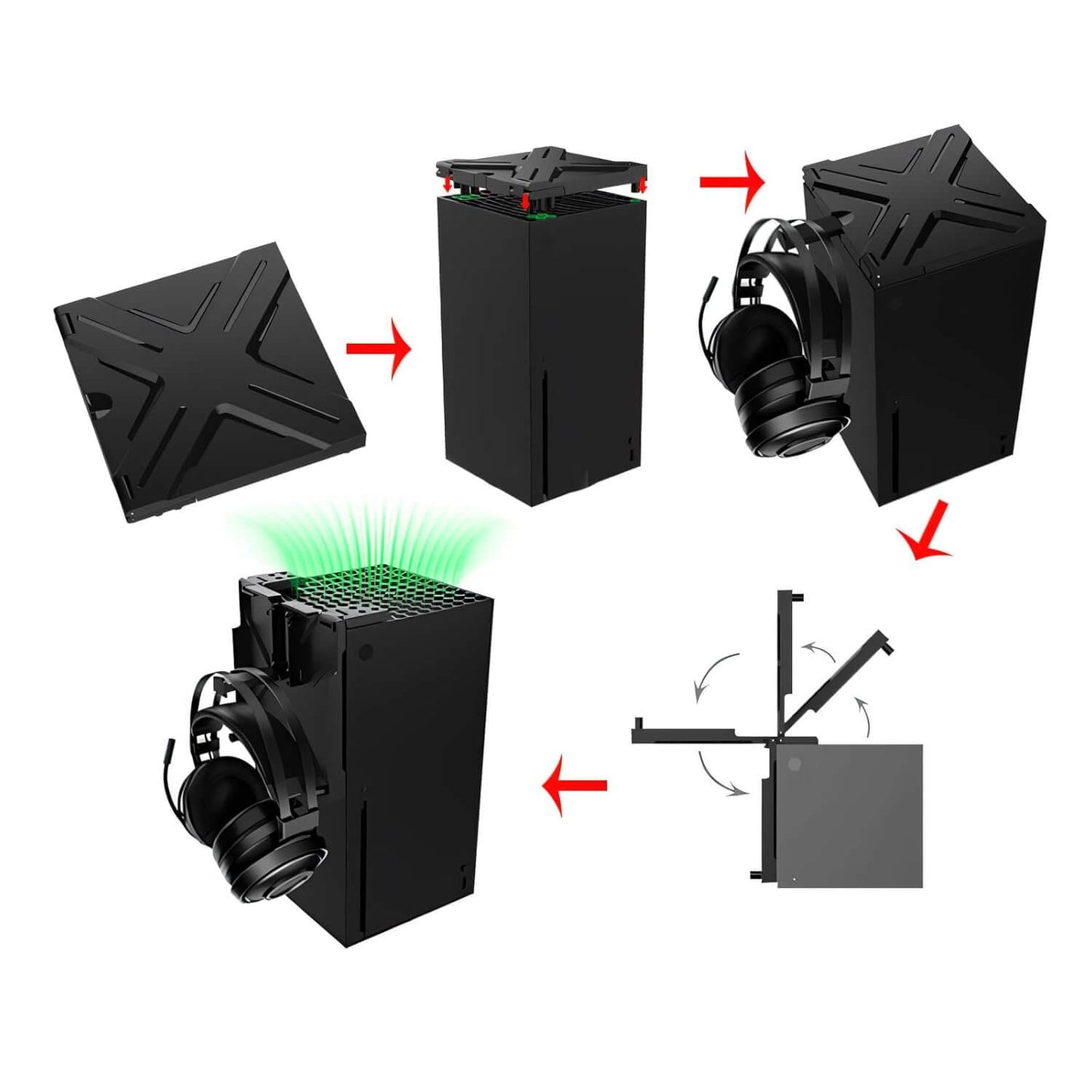 Dust Proof Cover for Xbox Series X Console, Adjustable Dust Filter Top Cover for Xbox Series X with Headset Bracket - Black