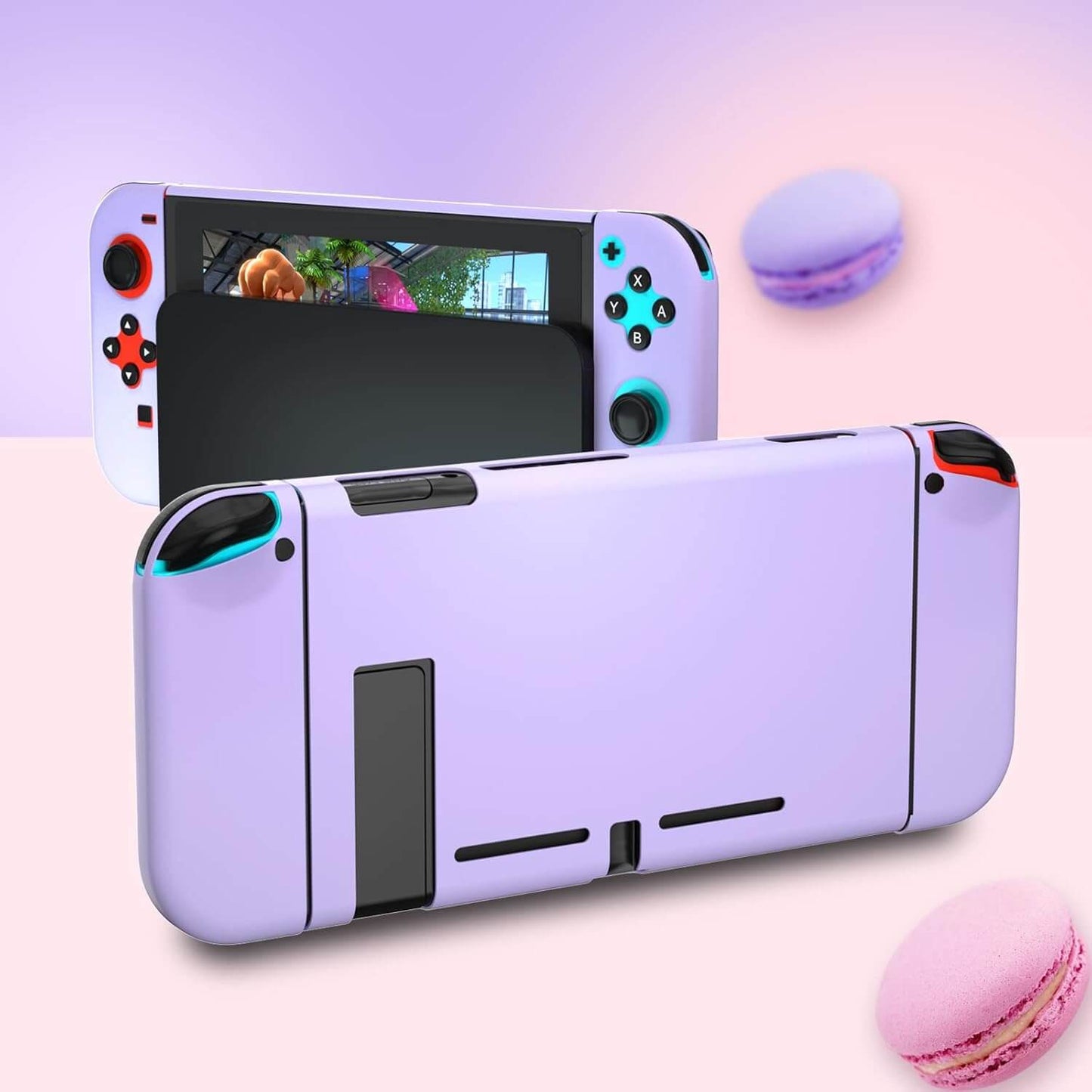 Switch Purple Case, Switch Case with Screen Protector and Cute Thumb Grips, Switch Hard Shell Case Protector Purple