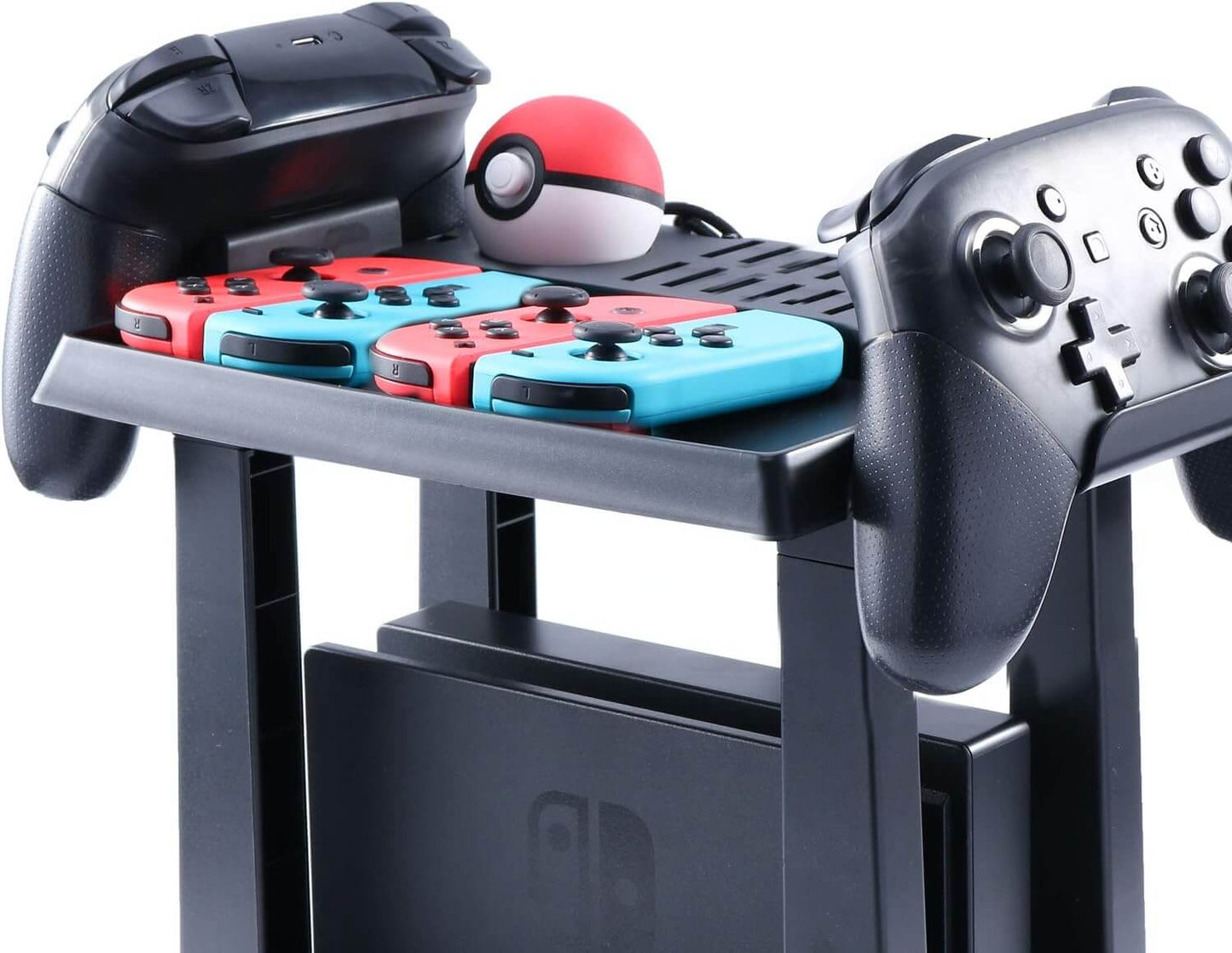 ECHZOVE Storage Stand for Nintendo Switch, Dock Organizer for Nintendo Switch Dock, Joy-Con Grip, 2 Pro Controllers, 2 Joy-Con straps, 4 Joy-Cons, 12 Game cards and 2 Poke Ball Plus Controllers