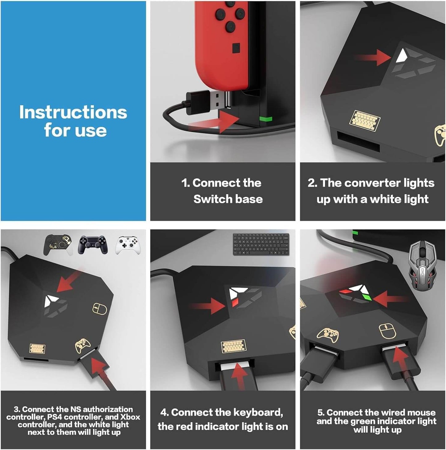 ECHZOVE Keyboard and Mouse Adapter for Nintendo Switch – Compatible with PS4, Xbox One, PS3, Xbox 360 – Plug and Play USB Gaming Converter with Custom Key Mapping, No Lag Performance for Players