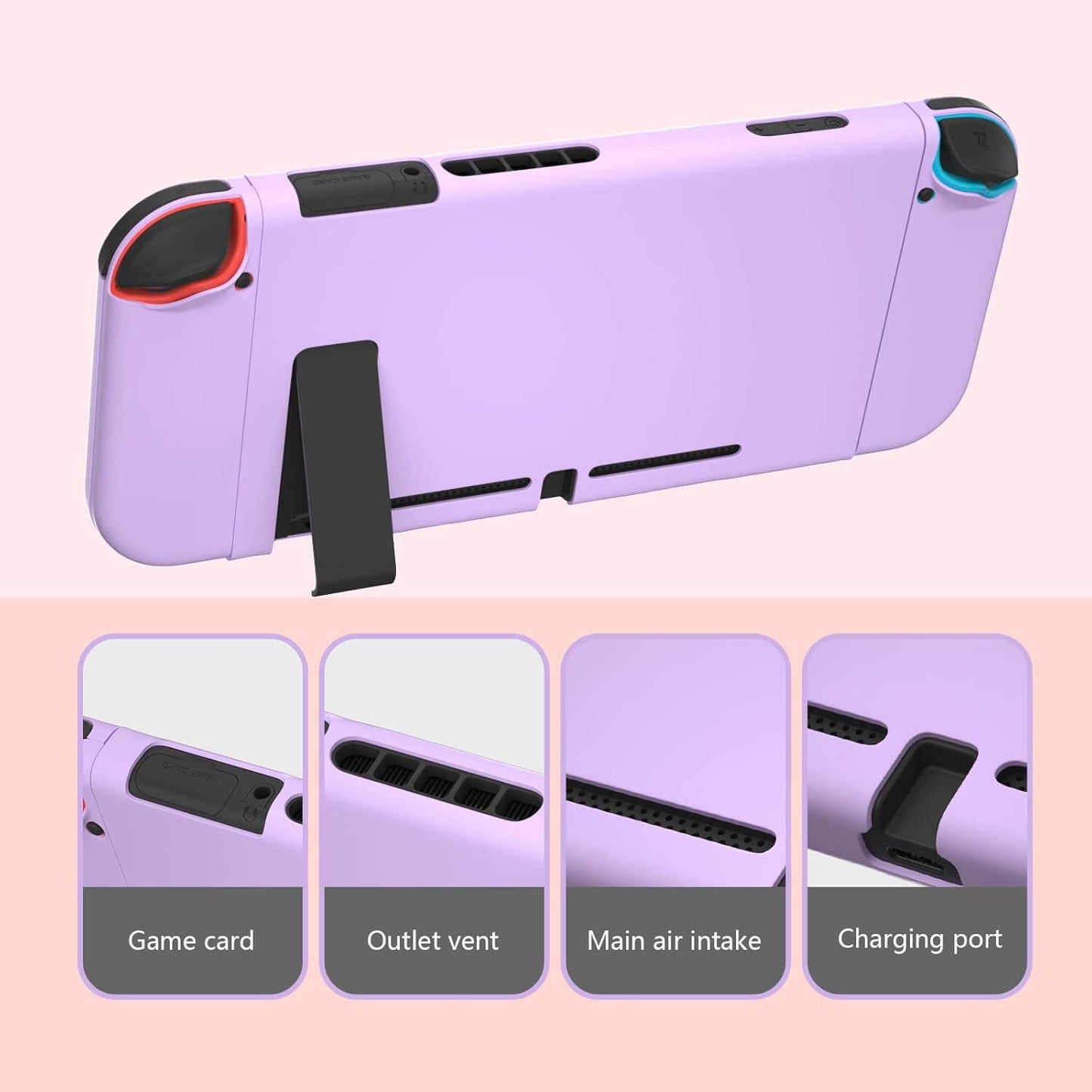 Switch Purple Case, Switch Case with Screen Protector and Cute Thumb Grips, Switch Hard Shell Case Protector Purple