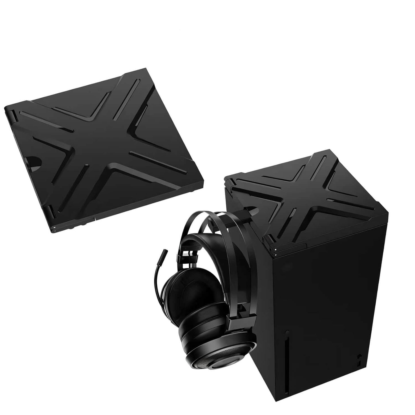 Dust Proof Cover for Xbox Series X Console, Adjustable Dust Filter Top Cover for Xbox Series X with Headset Bracket - Black