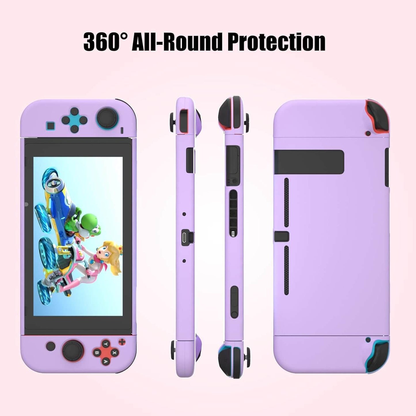 Switch Purple Case, Switch Case with Screen Protector and Cute Thumb Grips, Switch Hard Shell Case Protector Purple