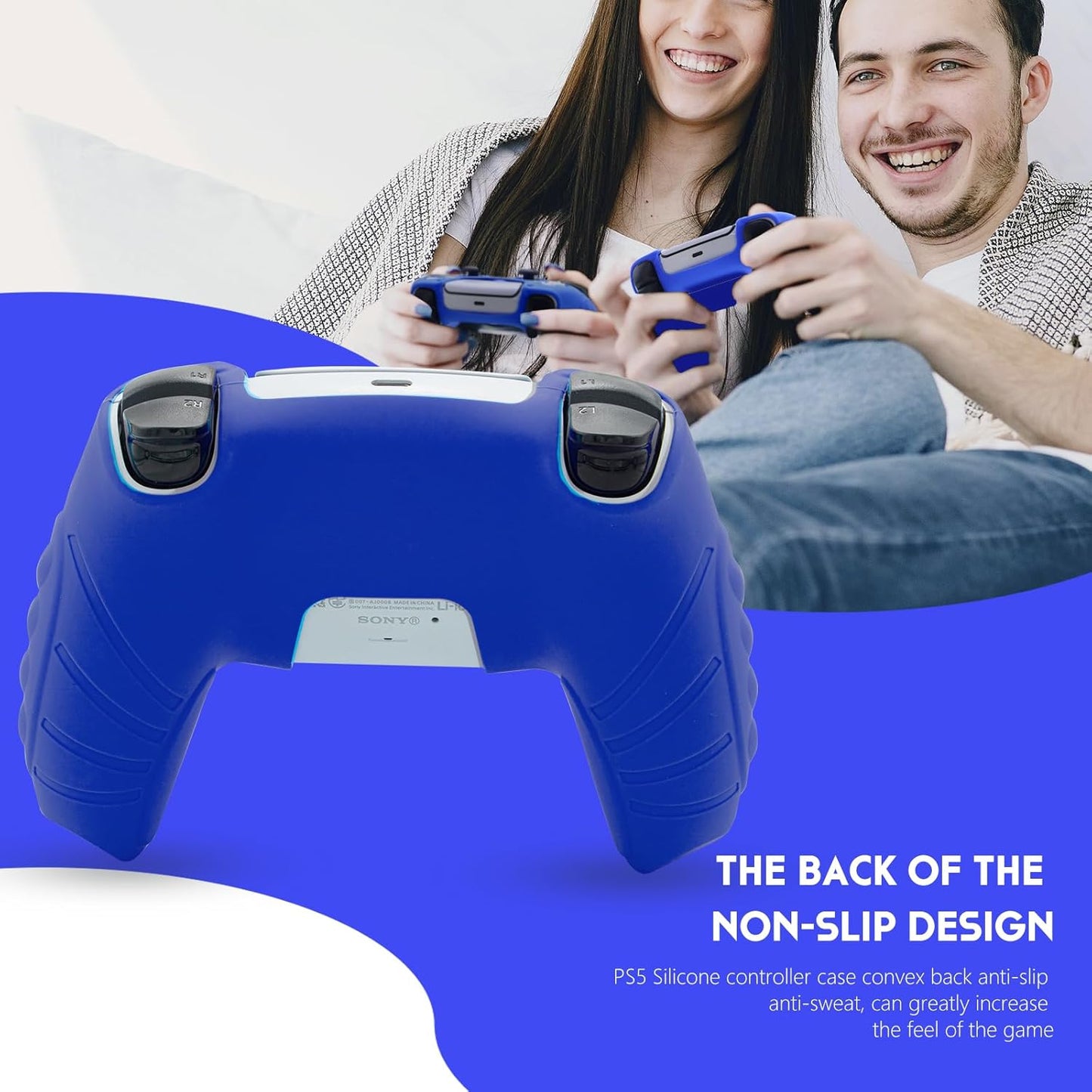 ECHZOVE PlayStation 5 Controller Cover Case, Anti-Slip Silicone Cover Skin for PS5 Wireless Controller with Thumb Grip Caps, Joystick Protectors and Cover Wrap Sticker - Blue