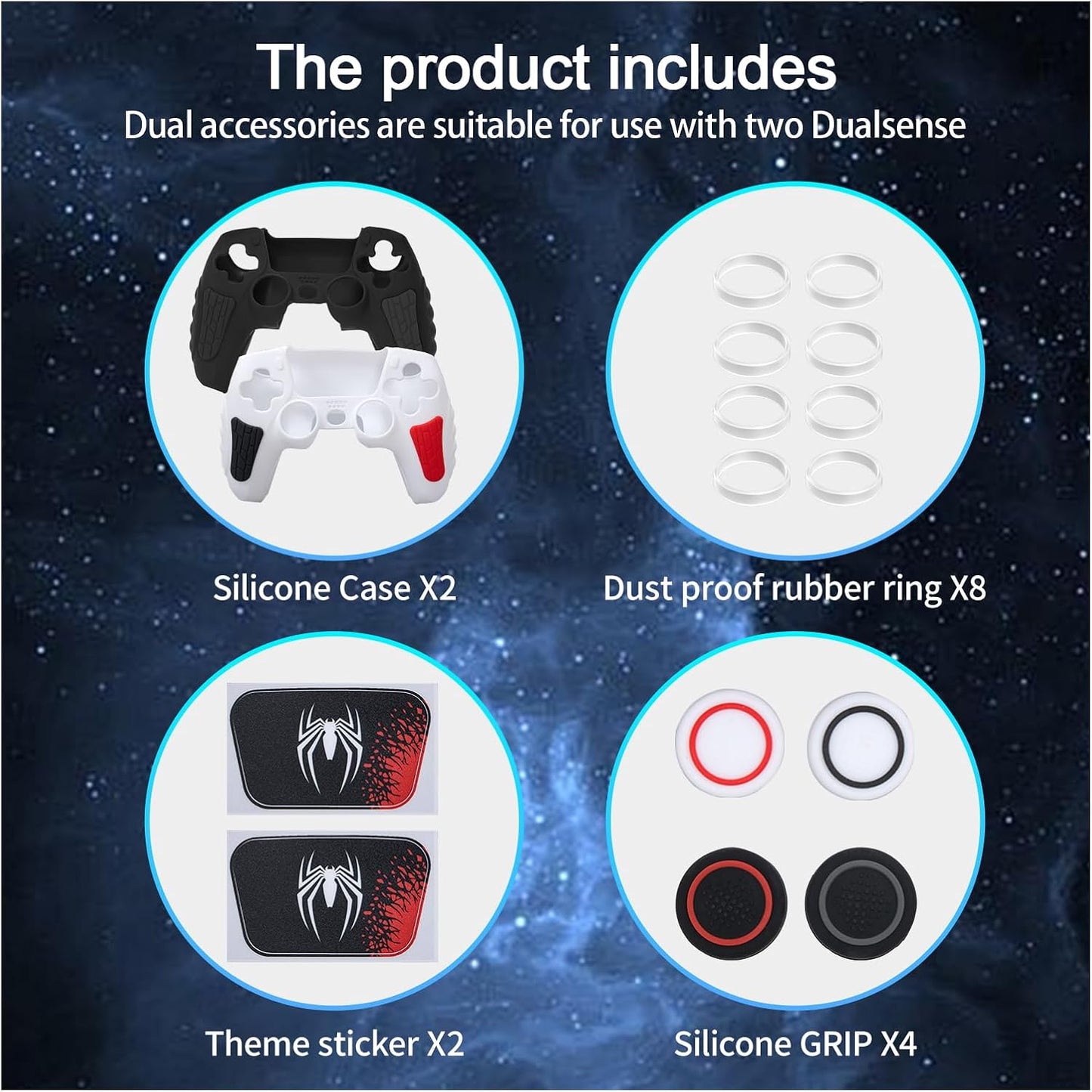 ECHZOVE PS5 Controller Cover Case, Anti-Slip Silicone Cover Skin for PS5 Controller with Thumb Grip Caps, Joystick Protectors and Cover Wrap Sticker - Blackwhite(2 Packs)