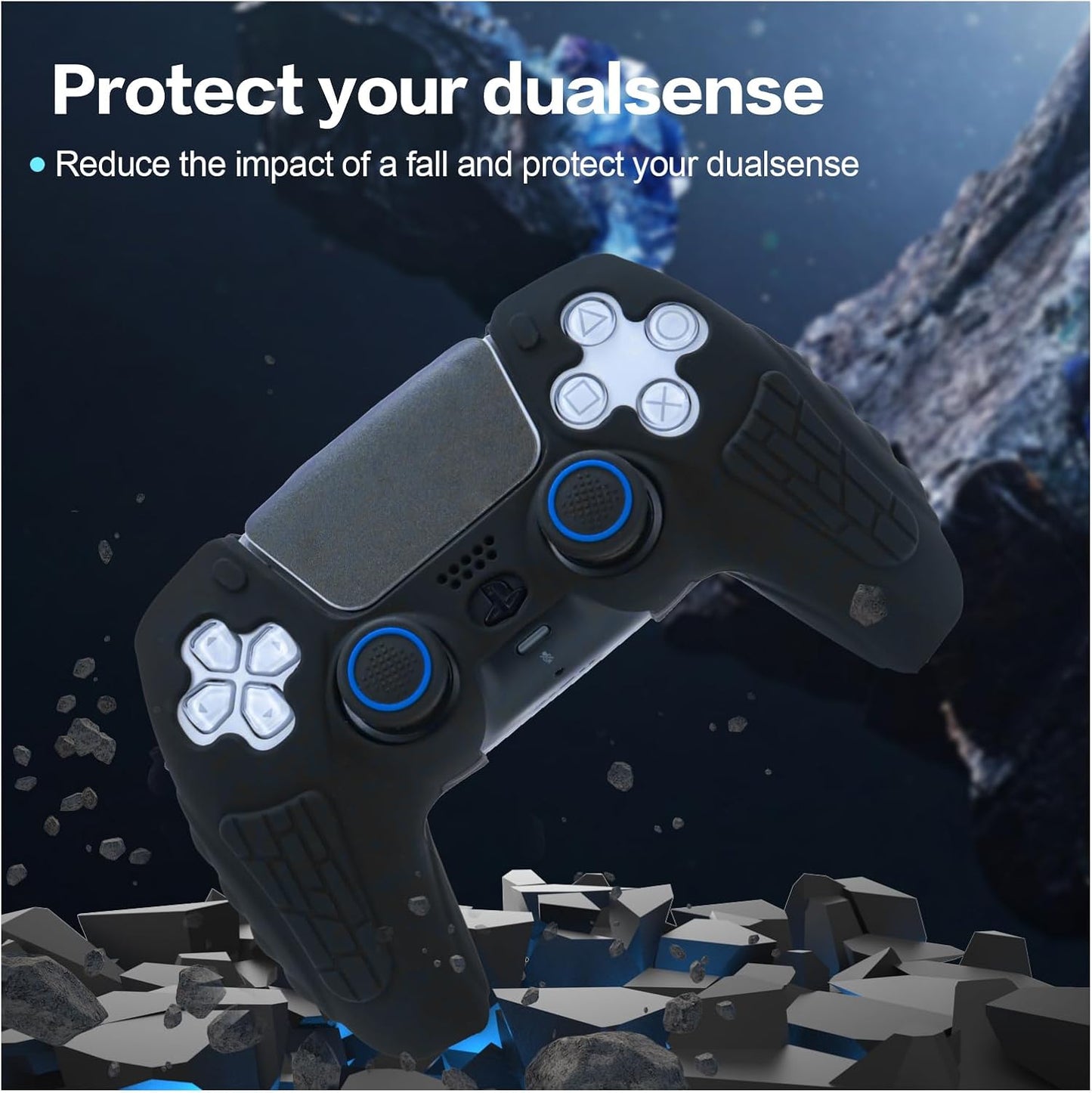 ECHZOVE PS5 Controller Cover Case, Anti-Slip Silicone Cover Skin for PS5 Controller with Thumb Grip Caps, Joystick Protectors and Cover Wrap Sticker(2 Packs) AllBlack