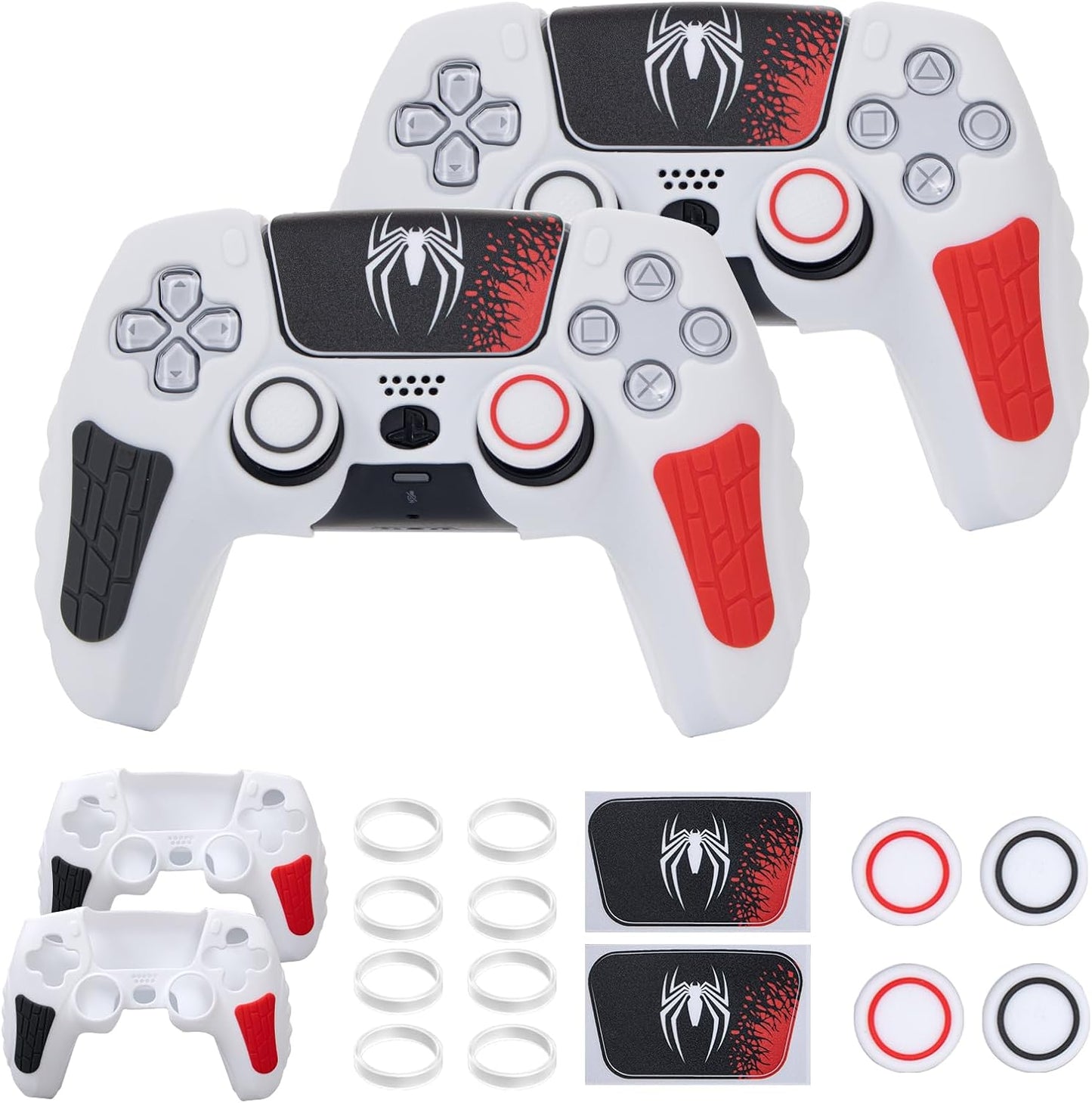 ECHZOVE PS5 Controller Cover, Anti-Slip Silicone Cover Skin Compatible with PS5 Controller with Thumb Grip Caps, Joystick Protectors (White 2 Packs)