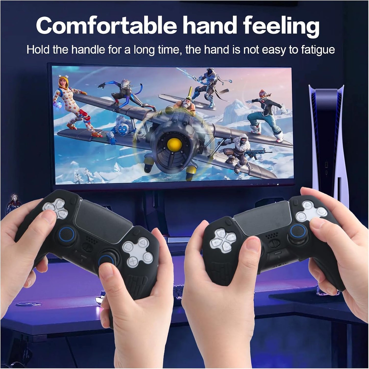 ECHZOVE PS5 Controller Cover Case, Anti-Slip Silicone Cover Skin for PS5 Controller with Thumb Grip Caps, Joystick Protectors and Cover Wrap Sticker(2 Packs) AllBlack