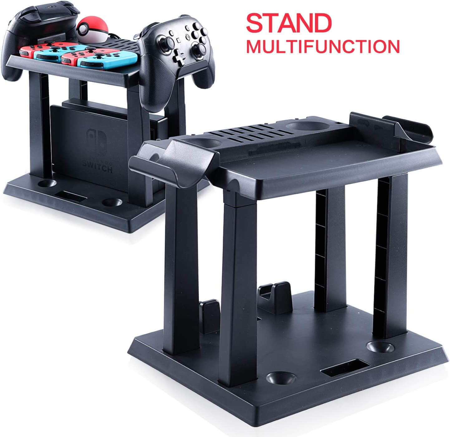 ECHZOVE Storage Stand for Nintendo Switch, Dock Organizer for Nintendo Switch Dock, Joy-Con Grip, 2 Pro Controllers, 2 Joy-Con straps, 4 Joy-Cons, 12 Game cards and 2 Poke Ball Plus Controllers