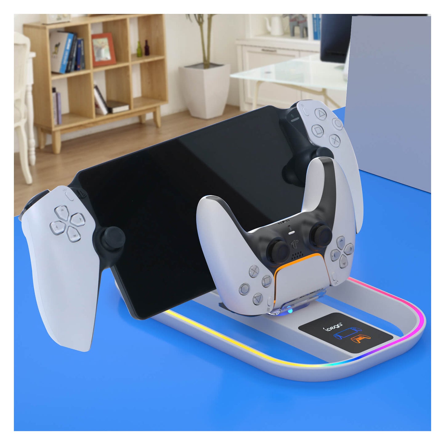 PS5 Portal Charging Station for Playstation Portal Remote Player and PS5 Controller with Charging Cable and RGB Light - White