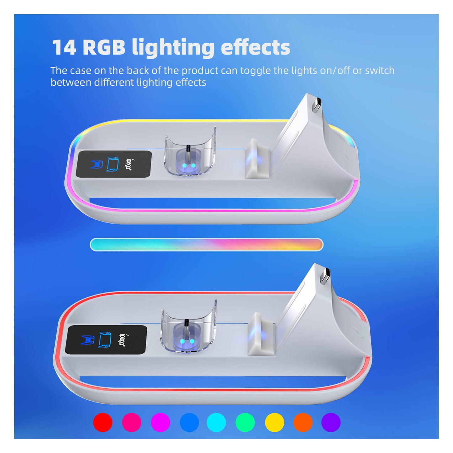 PS5 Portal Charging Station for Playstation Portal Remote Player and PS5 Controller with Charging Cable and RGB Light - White