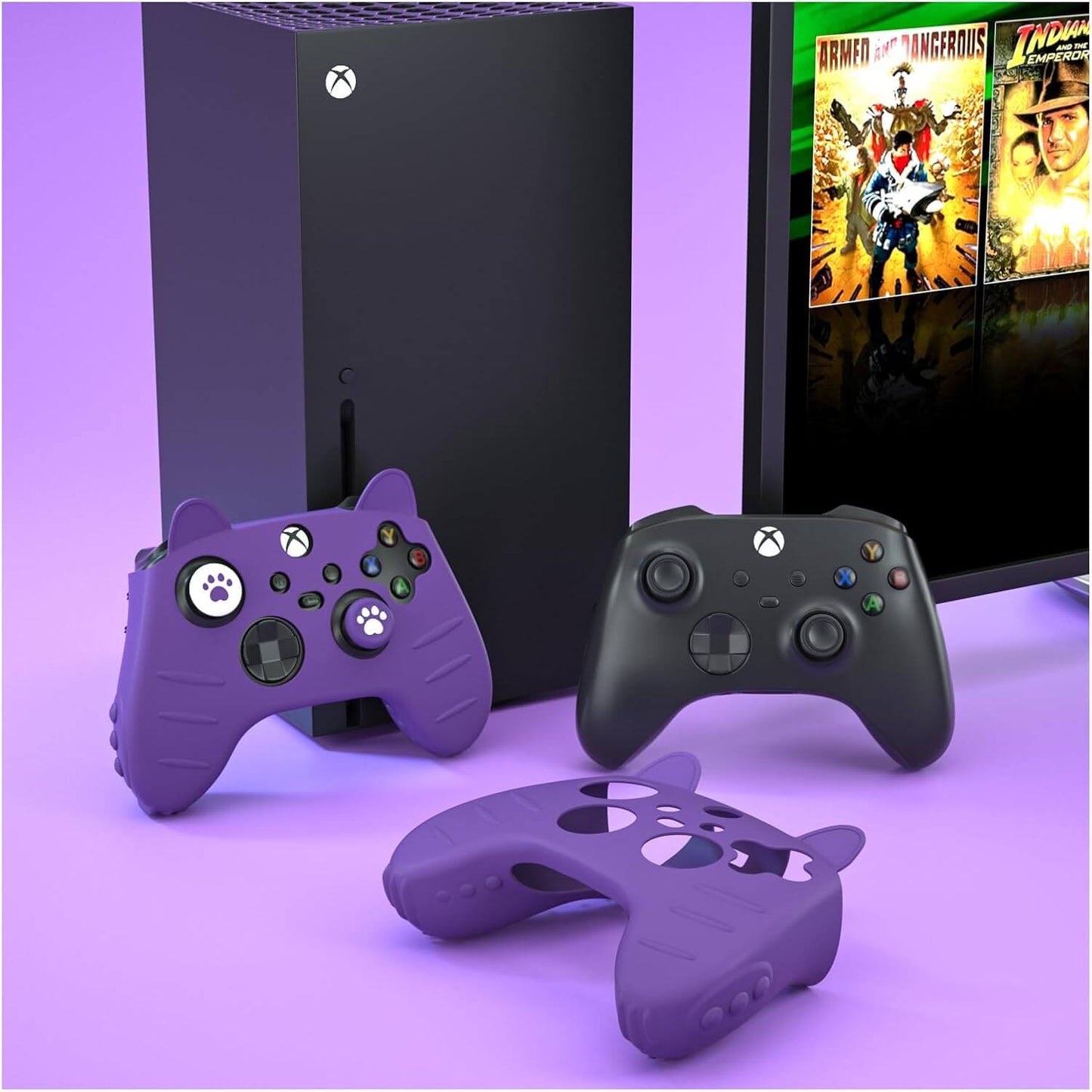 ECHZOVE Xbox Series S Controller Cover Case, Anti-Slip Silicone Skin with Thumb Grip Caps and Joystick Protectors - Purple