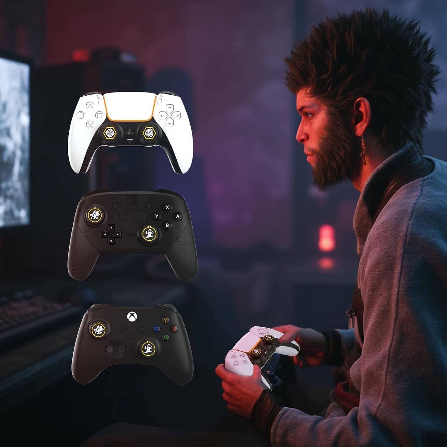 ECHZOVE Switch Pro Controller Thumb Grips, Cool Thumb Grips Compatible with Switch Pro Controller, PS5 Controller, PS4 Controller, Xbox Controller, etc - Black Myth Wukong