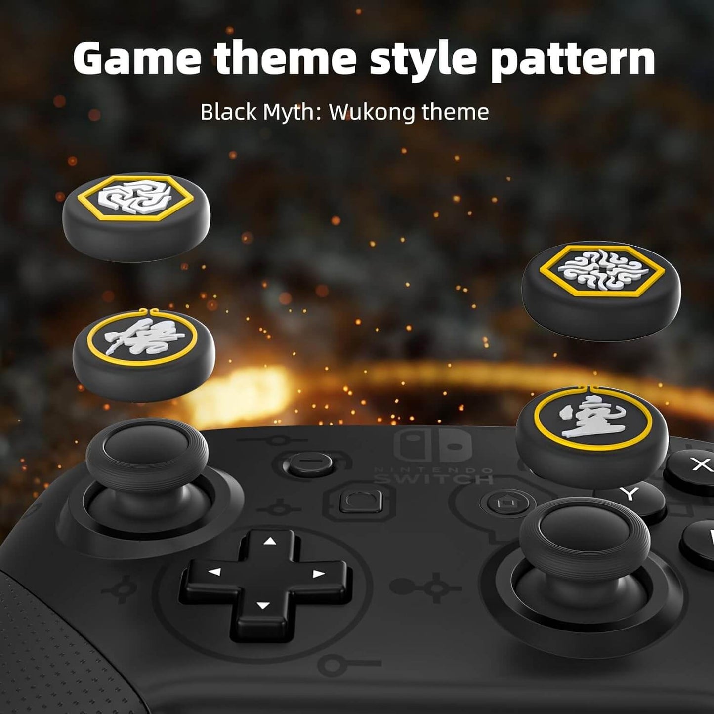 ECHZOVE Switch Pro Controller Thumb Grips, Cool Thumb Grips Compatible with Switch Pro Controller, PS5 Controller, PS4 Controller, Xbox Controller, etc - Black Myth Wukong