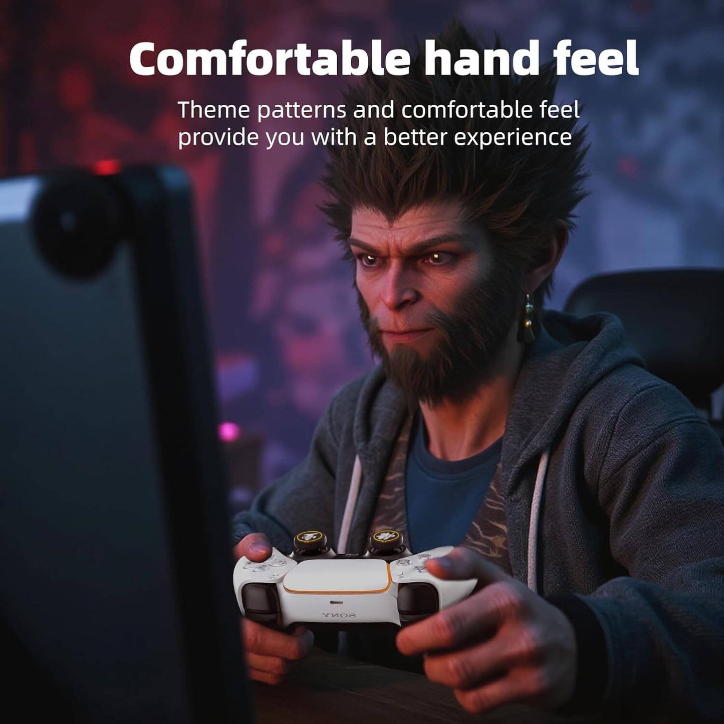 ECHZOVE Switch Pro Controller Thumb Grips, Cool Thumb Grips Compatible with Switch Pro Controller, PS5 Controller, PS4 Controller, Xbox Controller, etc - Black Myth Wukong