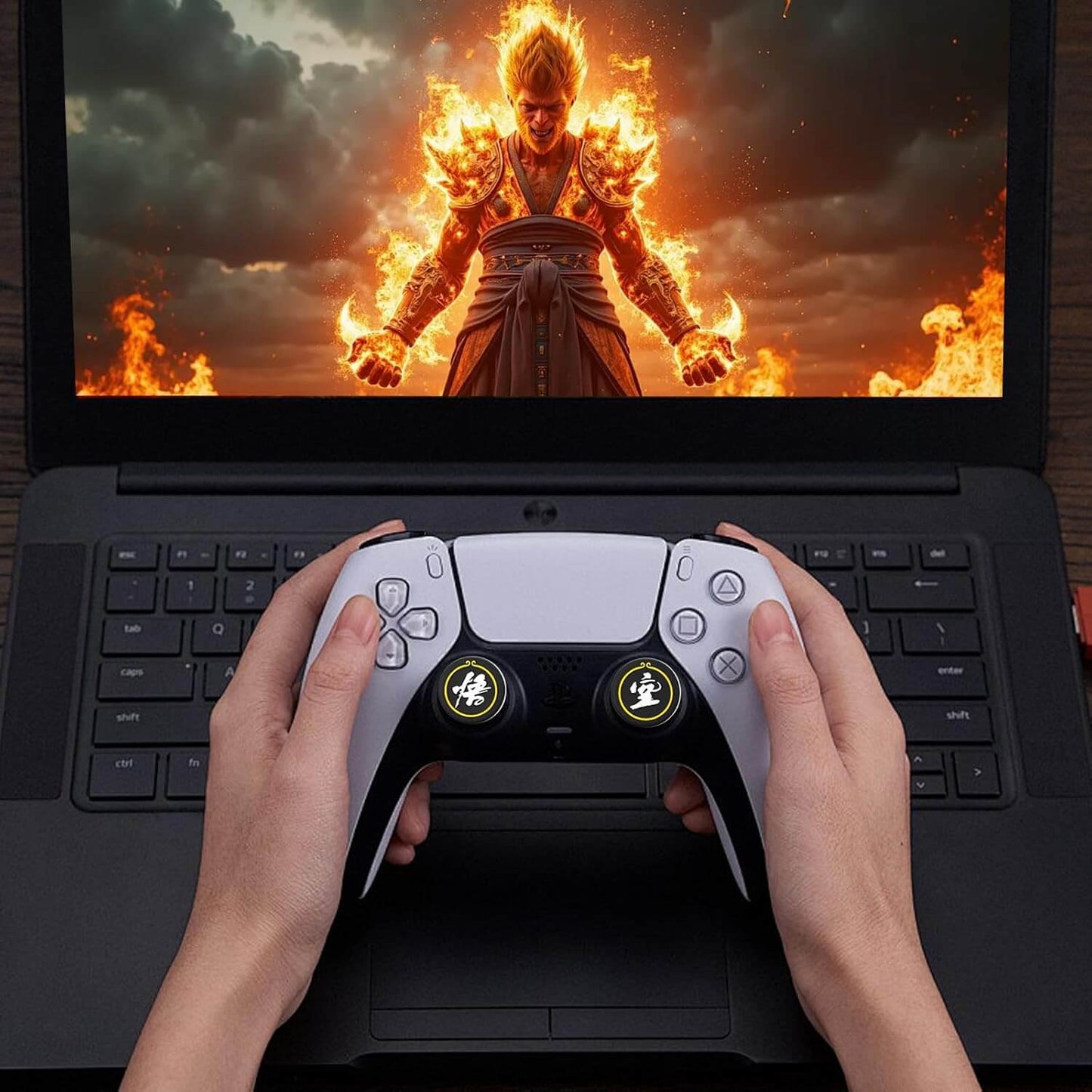 ECHZOVE Switch Pro Controller Thumb Grips, Cool Thumb Grips Compatible with Switch Pro Controller, PS5 Controller, PS4 Controller, Xbox Controller, etc - Black Myth Wukong