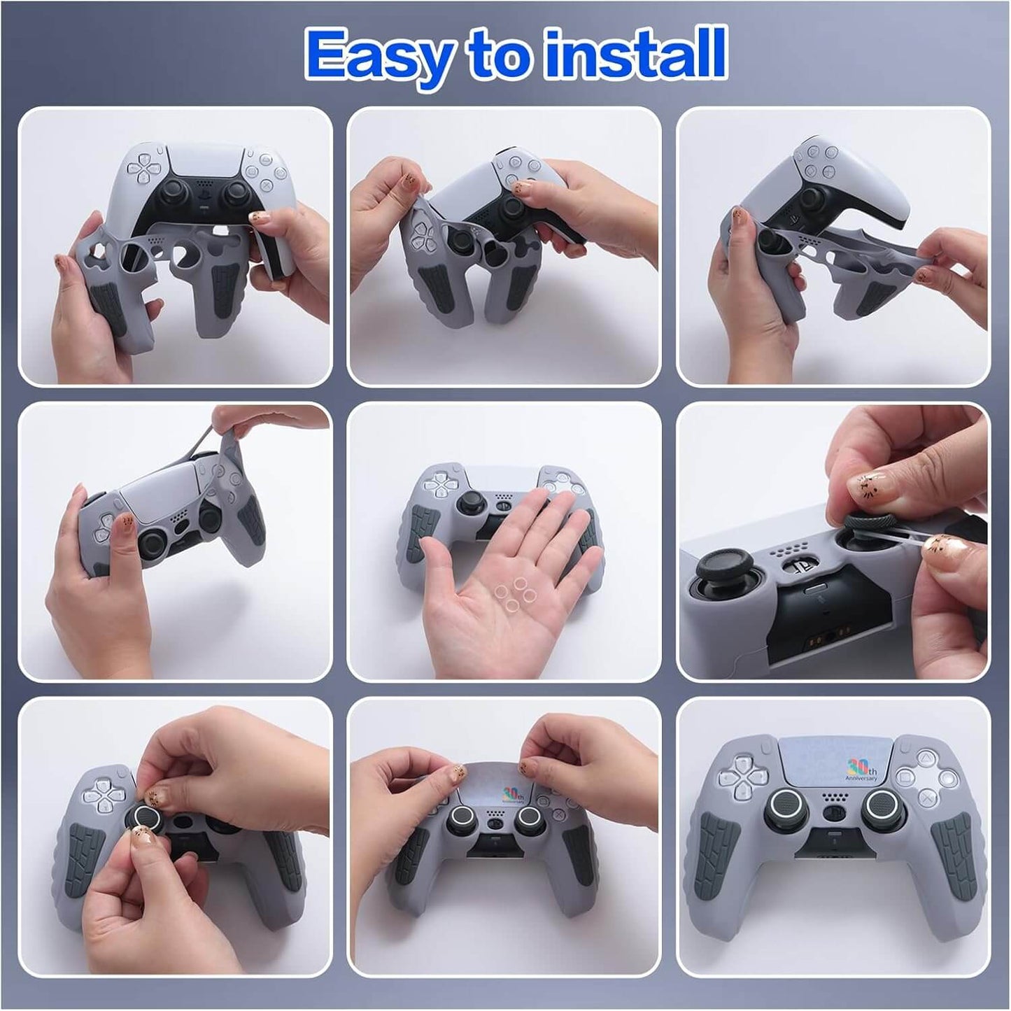 ECHZOVE PS5 Controller Cover Case – 30th Anniversary Limited Edition Protective Silicone Skin for PlayStation 5 Controller, Anti-Slip, Sweat-Resistant, Shockproof Grip Case (Light Grey)