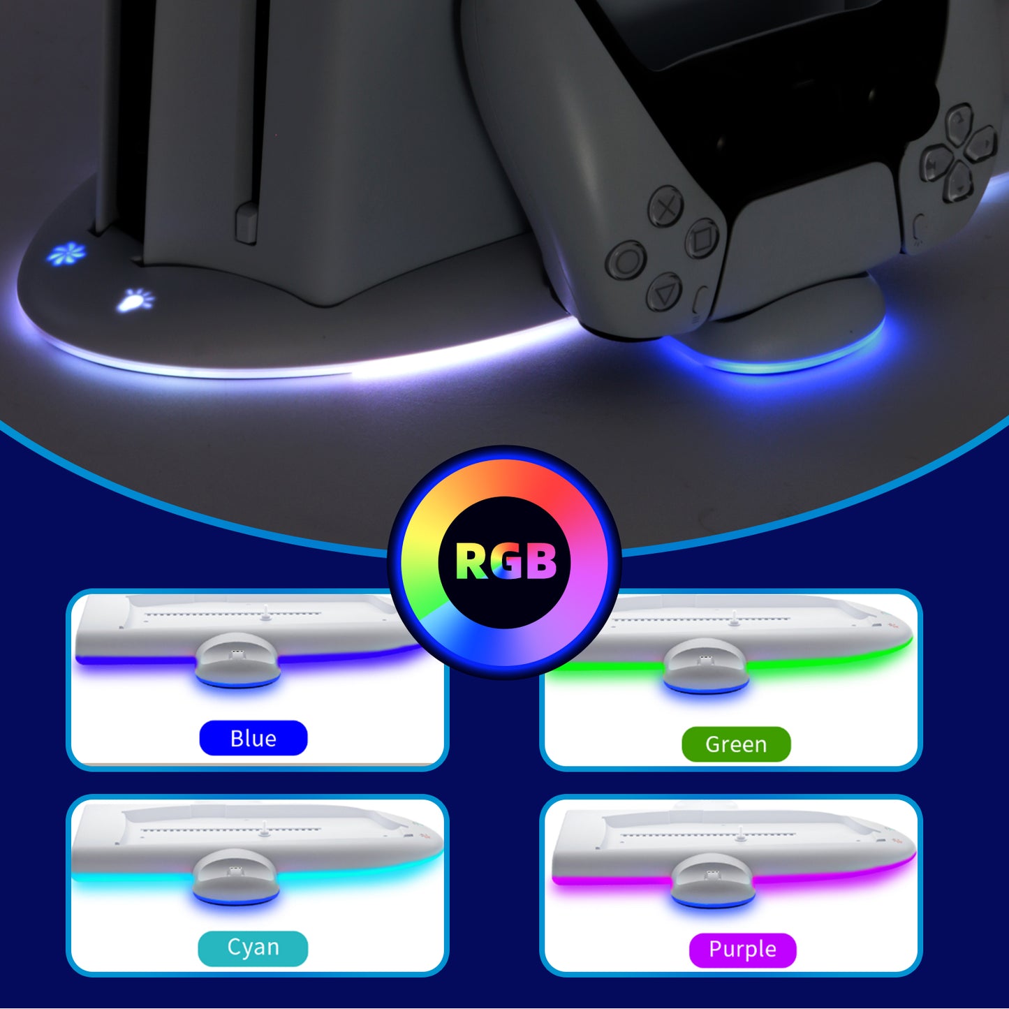 ECHZOVE RGB Cooling Station for New PS5 Slim Console with Controller Charging Dock for Playstation 5 Slim Console, Cooling Stand for PS5 Accessories with Controller Charger, New PS5 Slim Cooling Fan