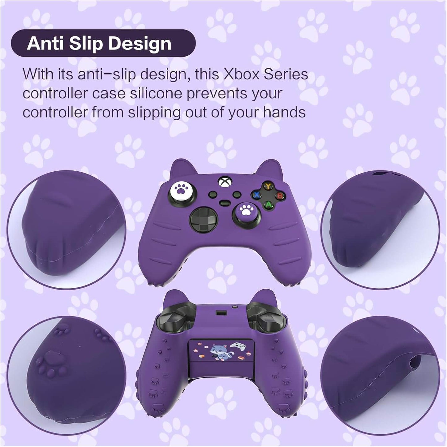 ECHZOVE Xbox Series S Controller Cover Case, Anti-Slip Silicone Skin with Thumb Grip Caps and Joystick Protectors - Purple