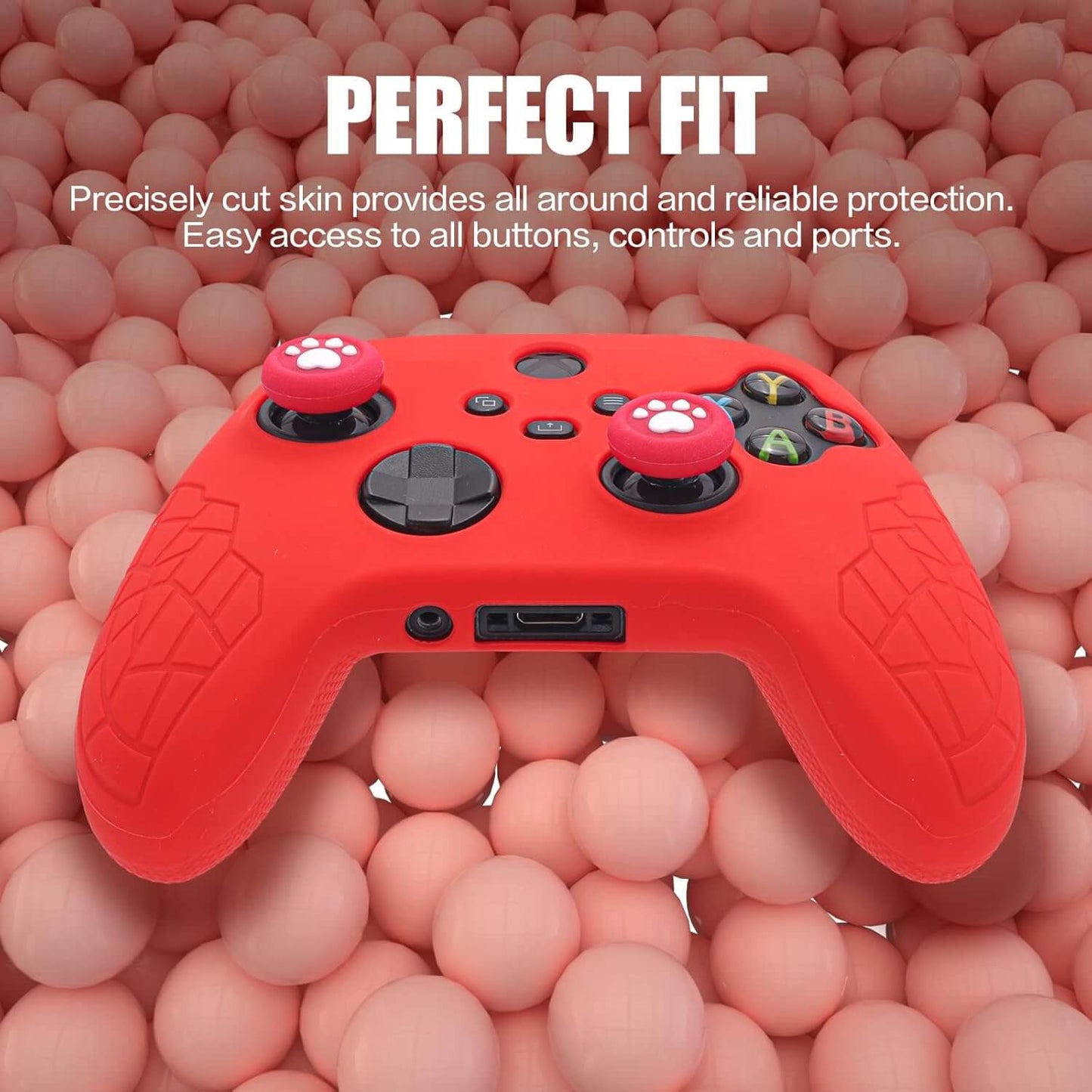 Xbox Controller Skin - Anti-Slip Silicone Skin, Ergonomic Soft Rubber Protective Case for Xbox Series S/X Controller with Thumb Grip Caps - Red