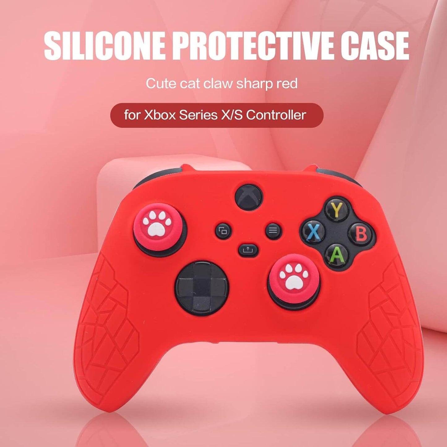 Xbox Controller Skin - Anti-Slip Silicone Skin, Ergonomic Soft Rubber Protective Case for Xbox Series S/X Controller with Thumb Grip Caps - Red