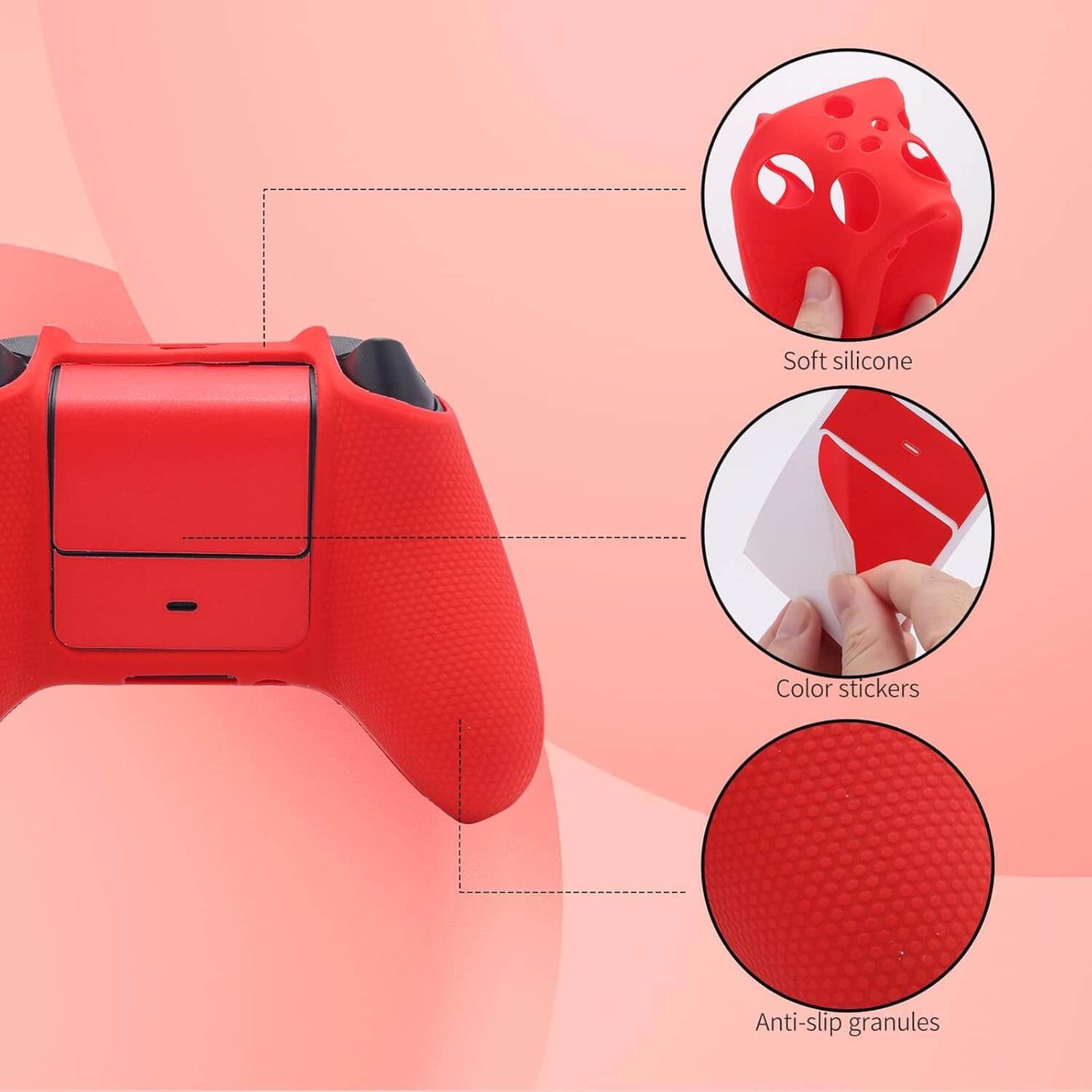 Xbox Controller Skin - Anti-Slip Silicone Skin, Ergonomic Soft Rubber Protective Case for Xbox Series S/X Controller with Thumb Grip Caps - Red